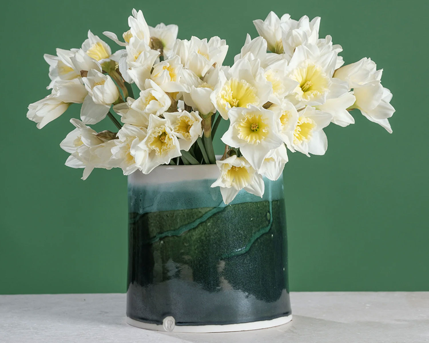 The Garnered - White Narc In Moss Tulip Vase Richard Pomeroy