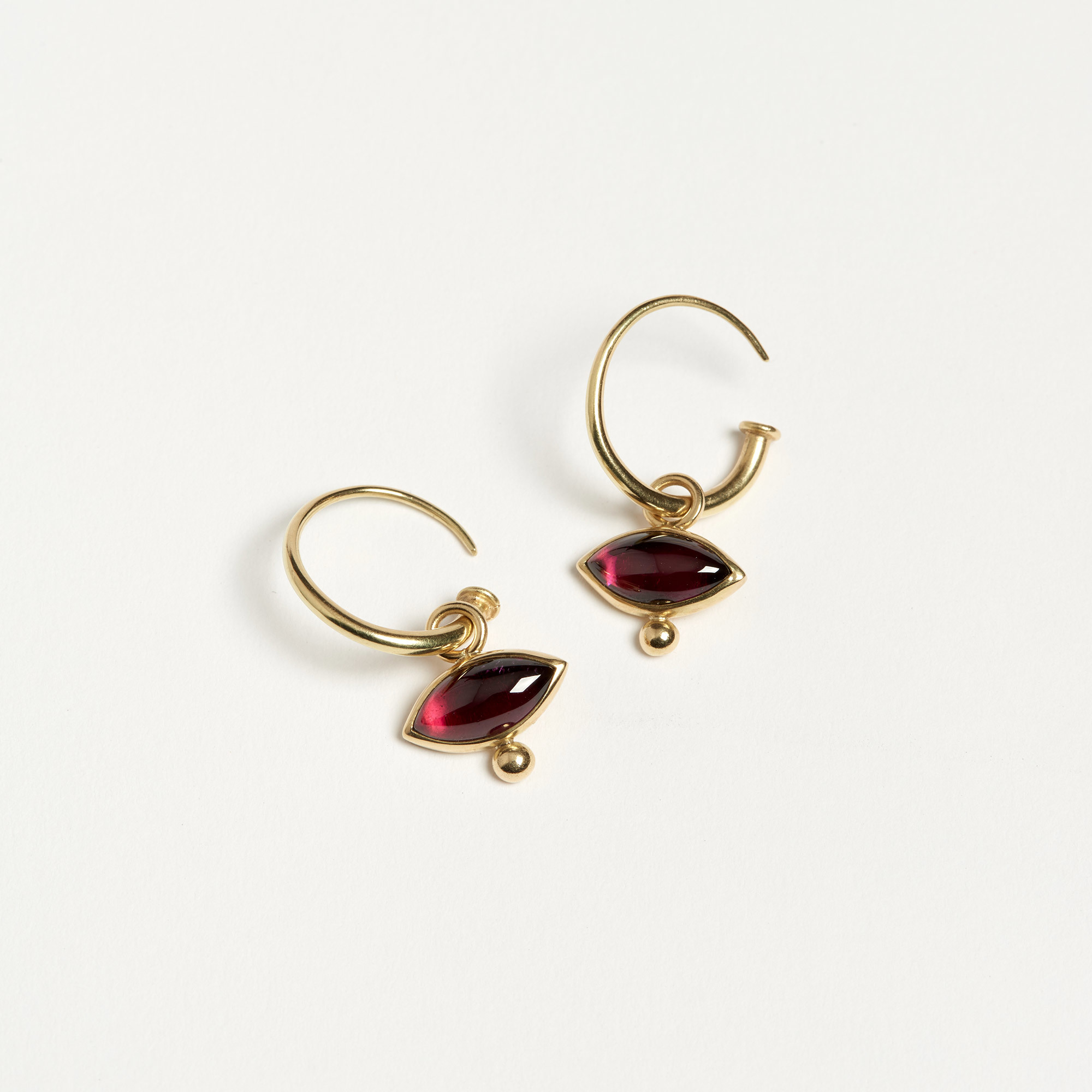 Handmade 18k Gold Lens Garnet Earrings The Garnered Handmade 18k Gold Lens Garnet Earrings
