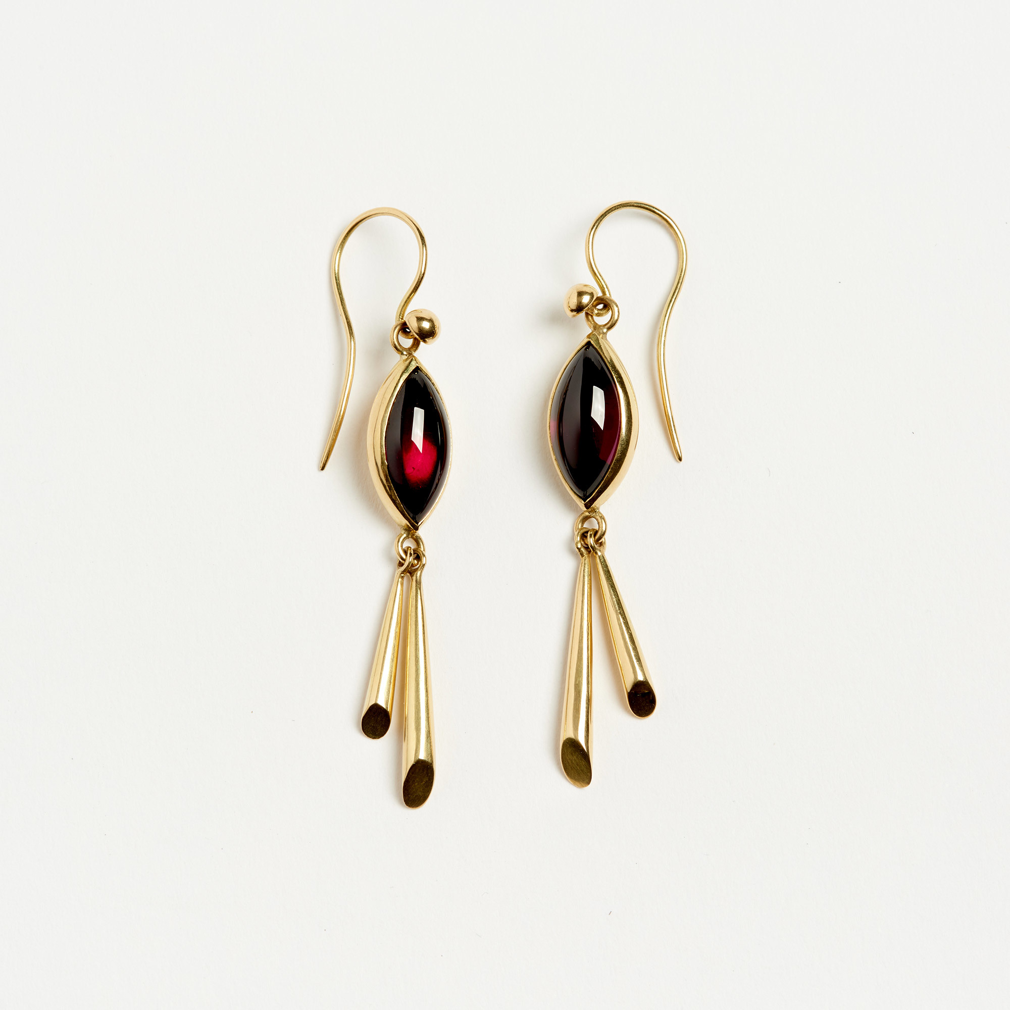Handmade 18k Gold Garnet Paradise Drop Earrings The Garnered Handmade 18k Gold Garnet Paradise Drop Earrings