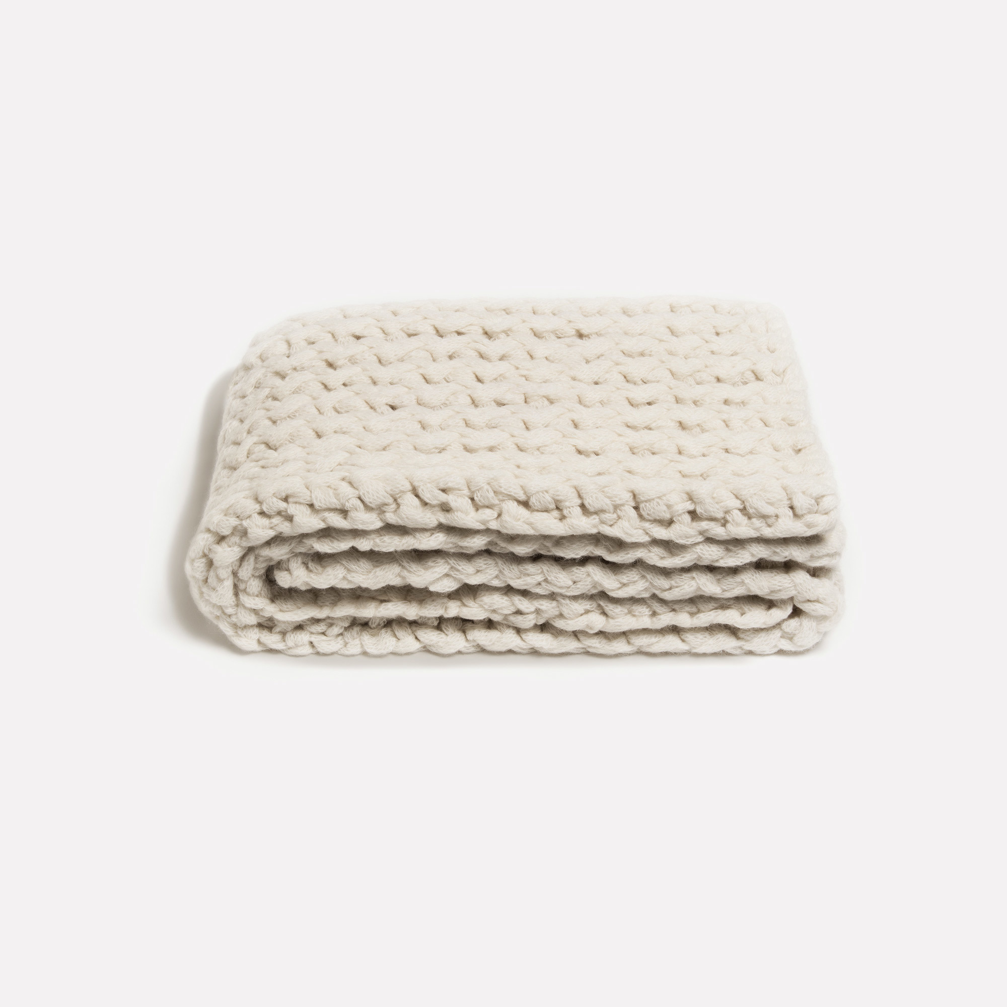 Hand-Knitted Twisted Rib Ivory Aplaca and Wool Throw - Ivory Twisted Rib Adrienne Rogers Textiles The Garnered 010 Hi