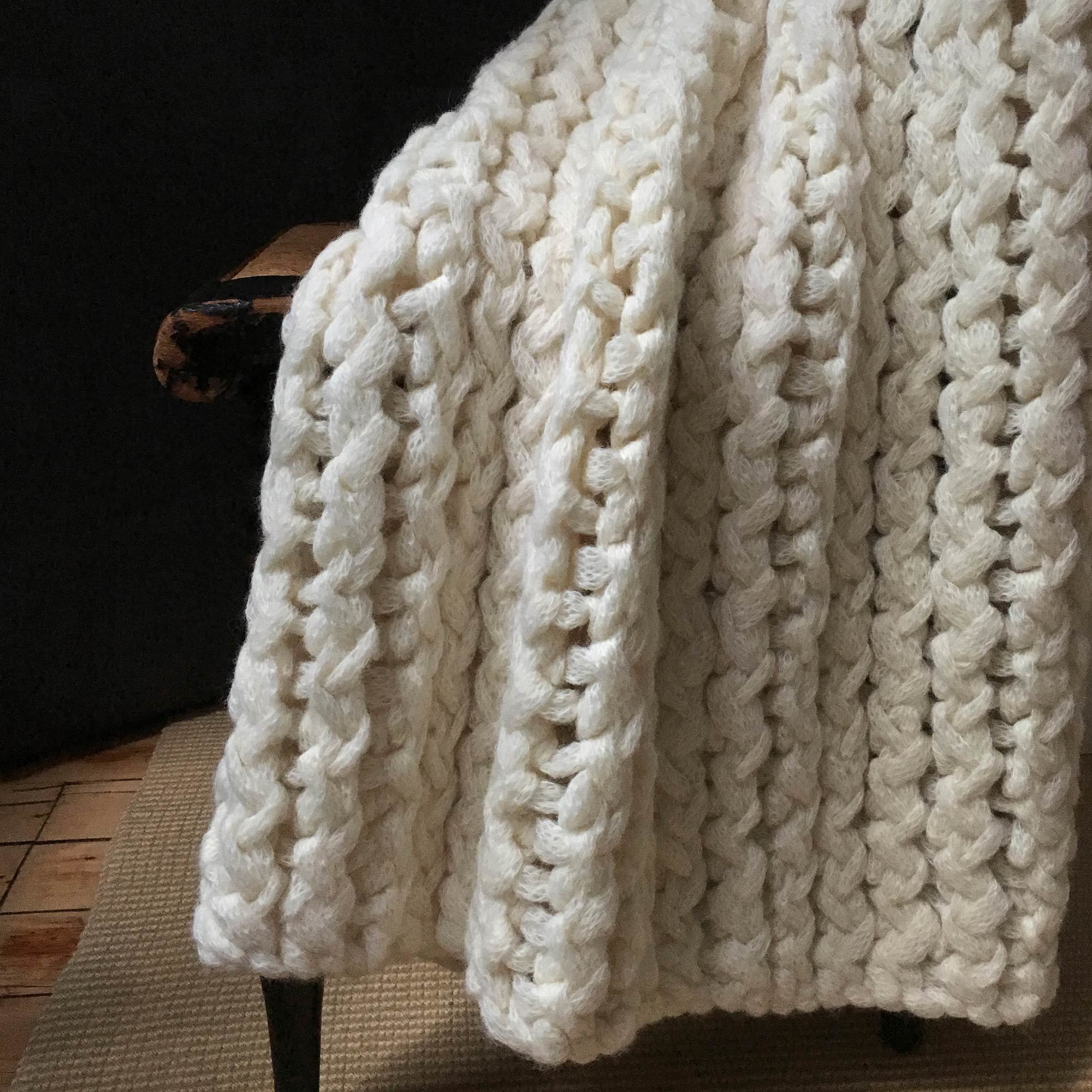 Hand-Knitted Twisted Rib Ivory Aplaca and Wool Throw - Ivory Twisted Rib Adrienne Rogers Textiles The Garnered Styled 2