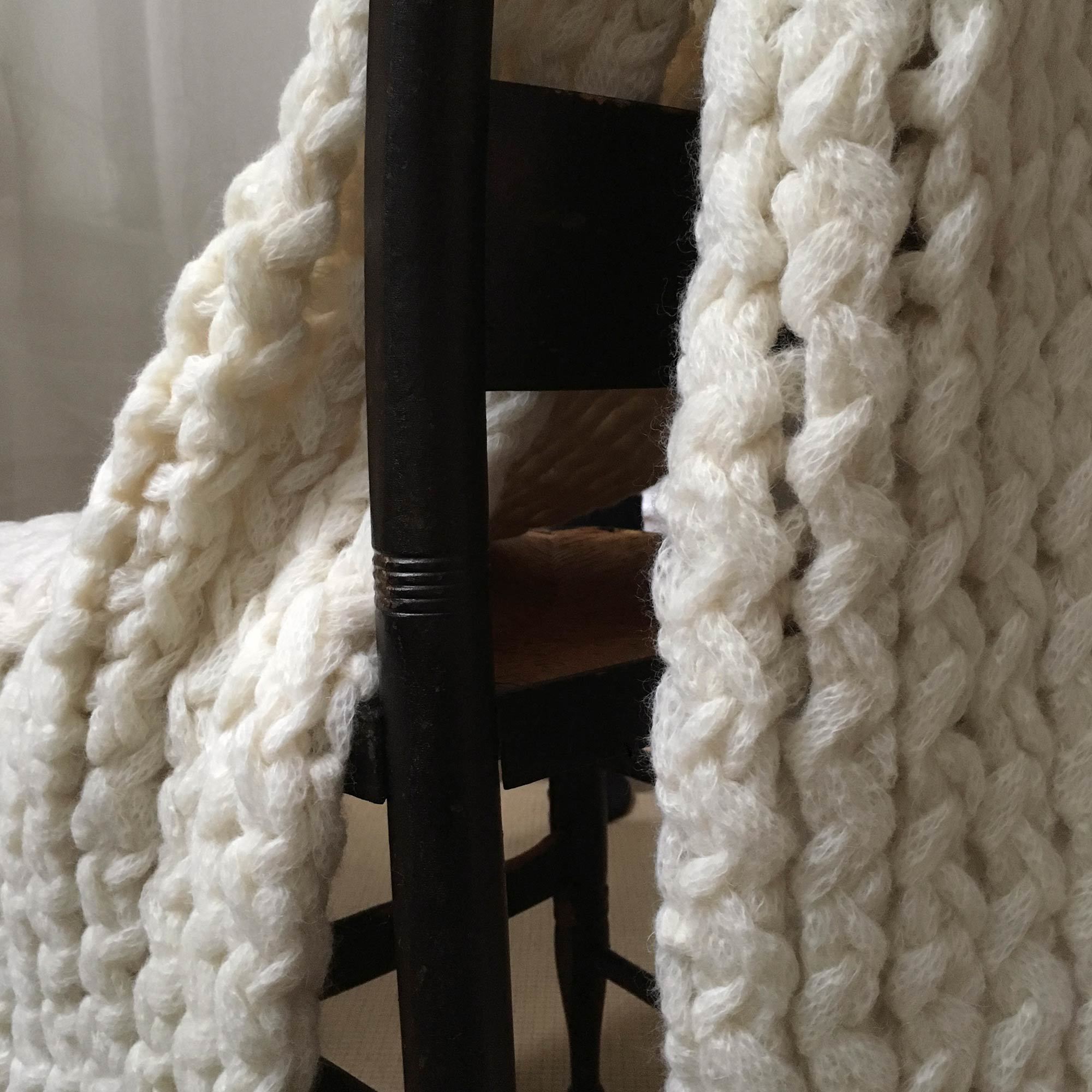 Hand-Knitted Twisted Rib Ivory Aplaca and Wool Throw - Ivory Twisted Rib Adrienne Rogers Textiles The Garnered Styled 3