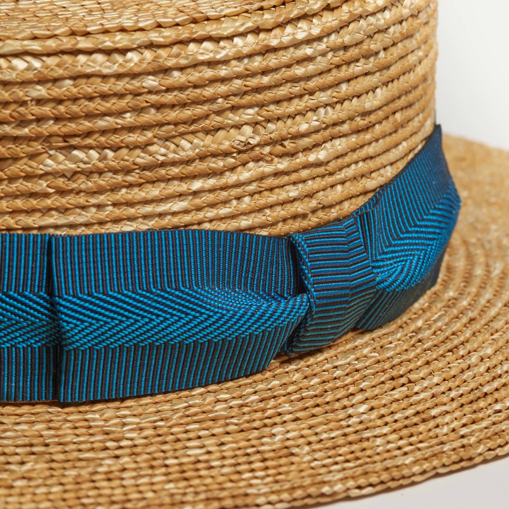 Straw Punter Boater with Blue Ribbon - Punter Blue Ribbon Anthony Peto Hats The Garnered 15