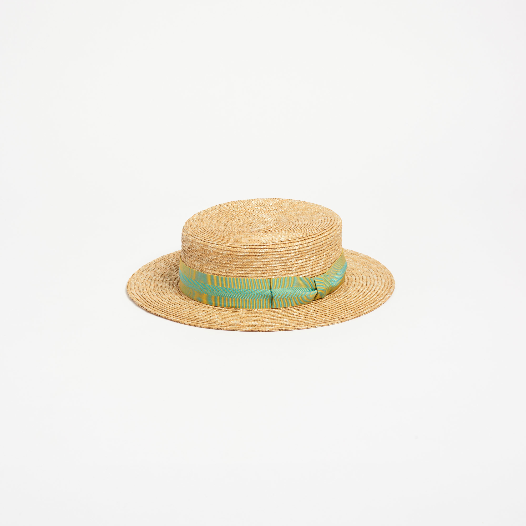 Straw Punter Boater with Green Ribbon - Punter Green Ribbon Anthony Peto Hats The Garnered 10