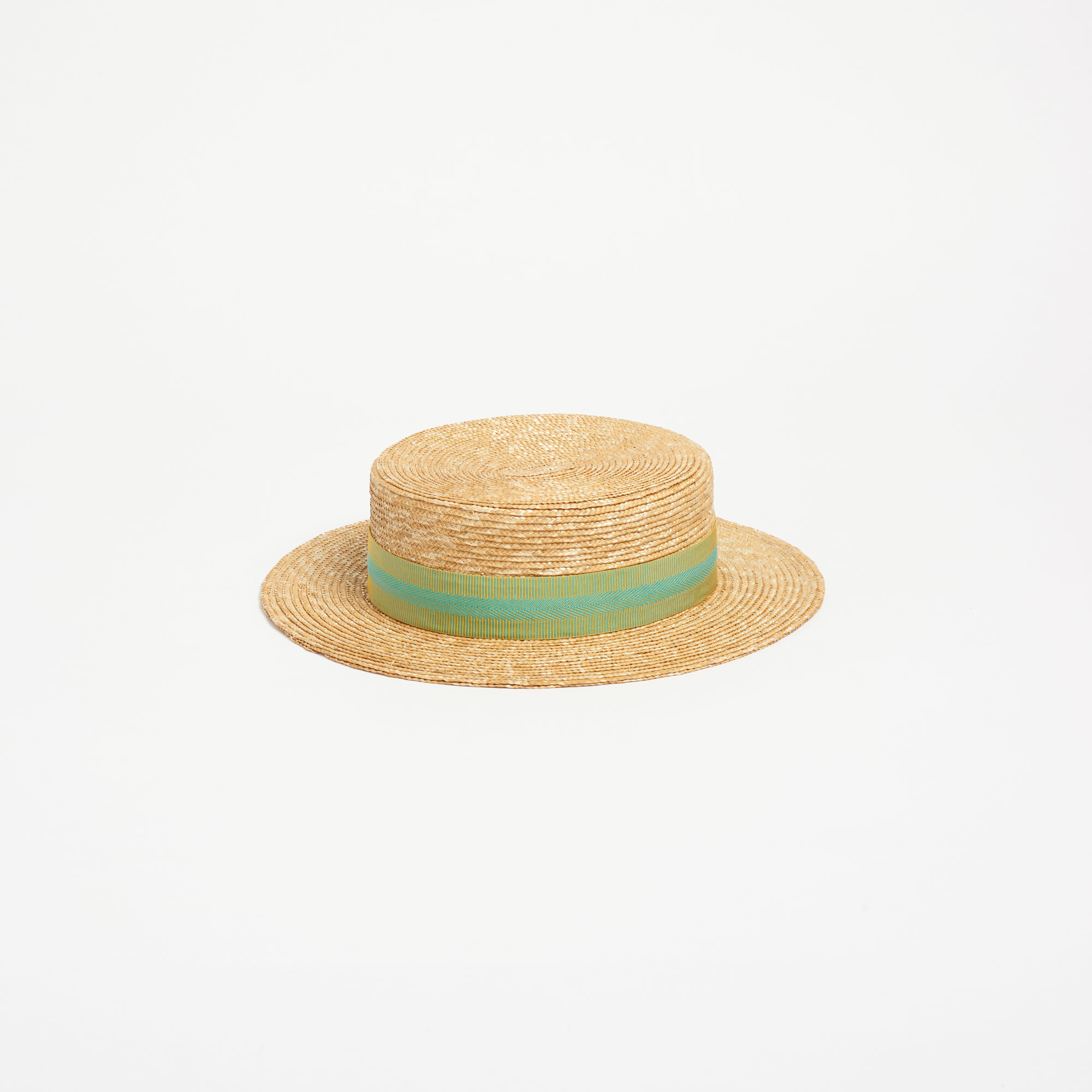 Straw Punter Boater with Green Ribbon - Punter Green Ribbon Anthony Peto Hats The Garnered 11