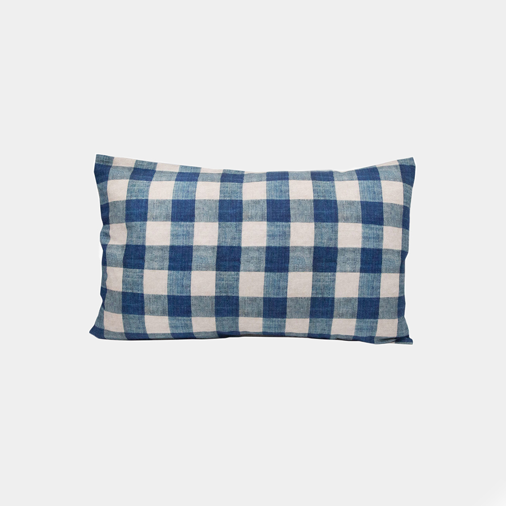 Ruth Ribeaucourt x Antoinette Poisson 'Carreaux Indigo' Cushion - The Garnered Antoinette Poisson Ruth Ribeaucourt Carre Indigo Cushion L