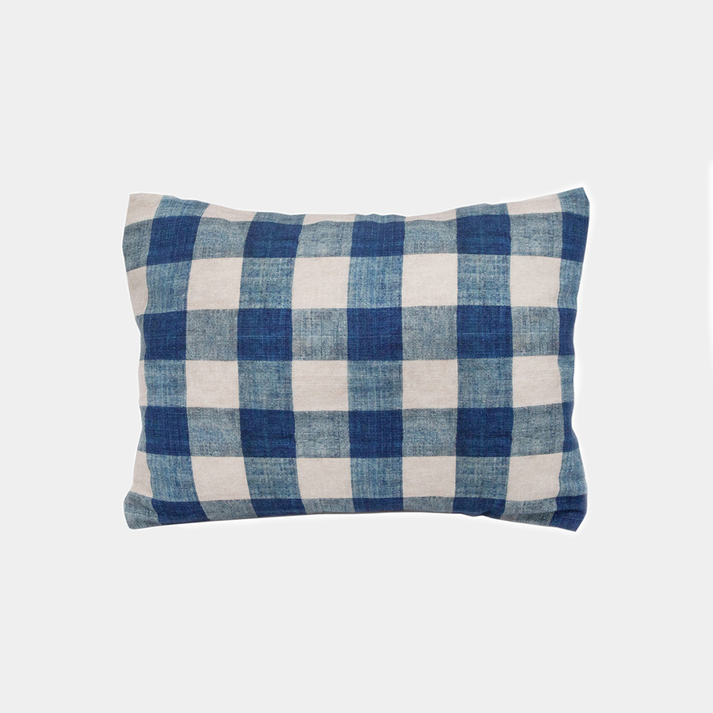 Ruth Ribeaucourt x Antoinette Poisson 'Carreaux Indigo' Cushion - The Garnered Antoinette Poisson Ruth Ribeaucourt Cushion S Carre Indigo