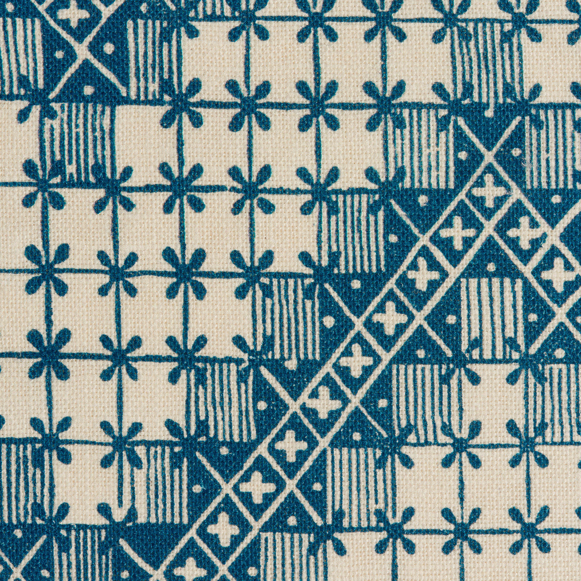 'Points de Hongrie' Linen Fabric in Blue - Antoinette Poisson Fabric Point De Hongrie Bleu The Garnered