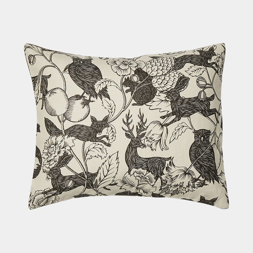 'Crépuscule' Linen Fabric in Black & White - The Garnered Antoinette Poisson Crepuscule Fabric Cushion