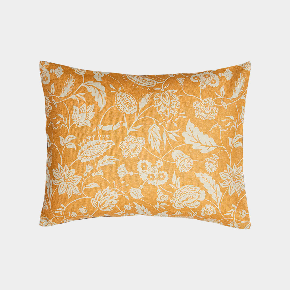'Indienne' Linen Fabric in Yellow - The Garnered Antoinette Poisson Indienne Fabric Yellow Cushion