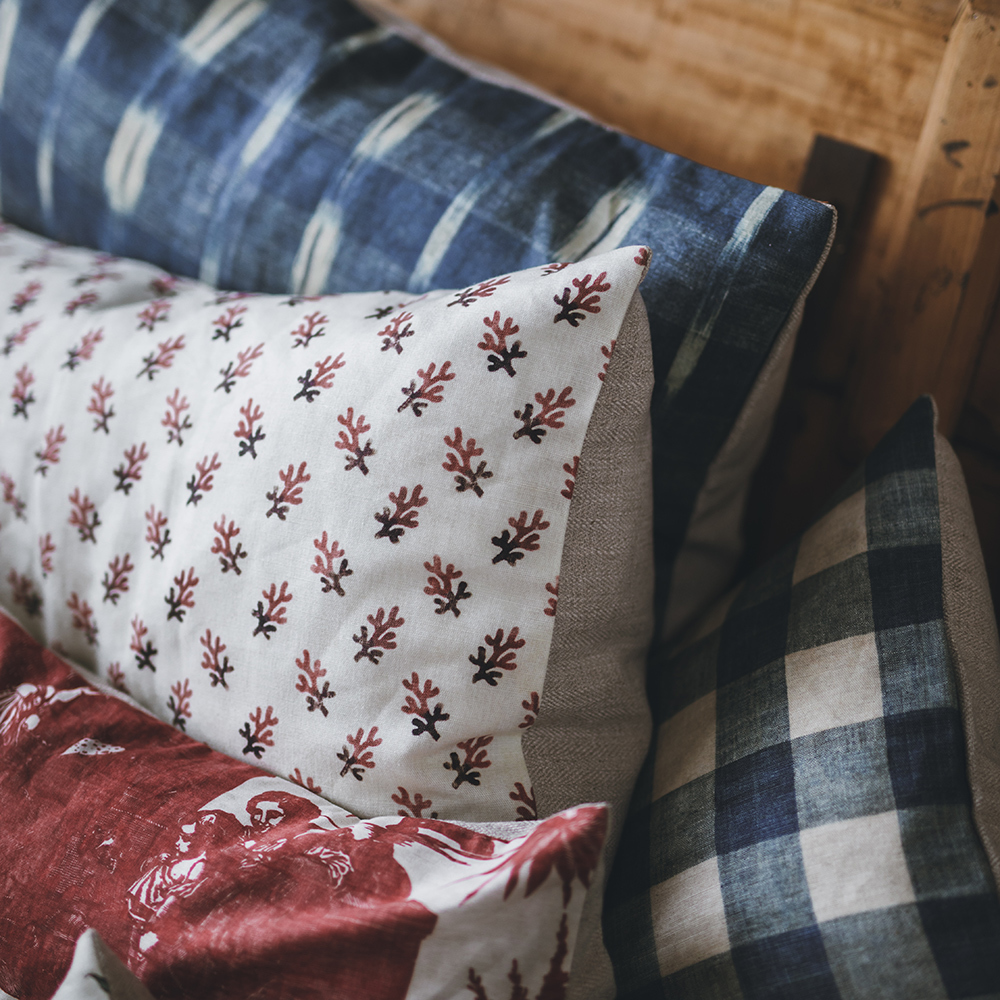 Ruth Ribeaucourt x Antoinette Poisson 'Carreaux Indigo' Cushion - The Garnered Antoinette Poisson Ruth Ribeaucourt Fabrics 10