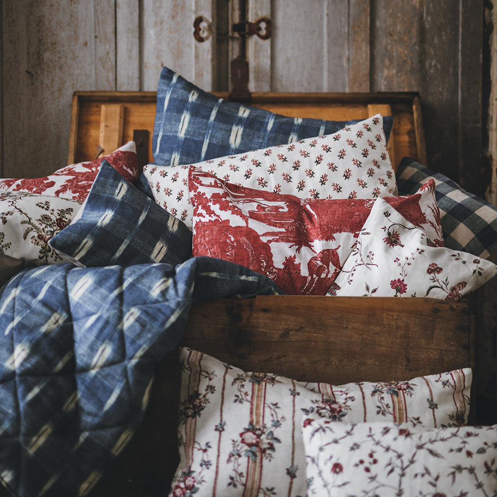 Ruth Ribeaucourt x Antoinette Poisson 'Carreaux Indigo' Cushion - The Garnered Antoinette Poisson Ruth Ribeaucourt Fabrics 11