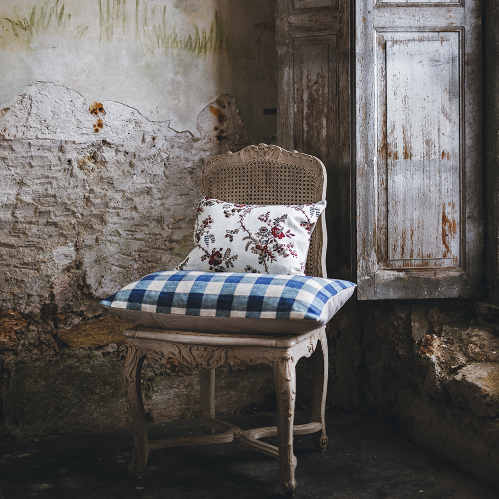 Ruth Ribeaucourt x Antoinette Poisson 'Carreaux Indigo' Cushion - The Garnered Antoinette Poisson Ruth Ribeaucourt Fabrics 13