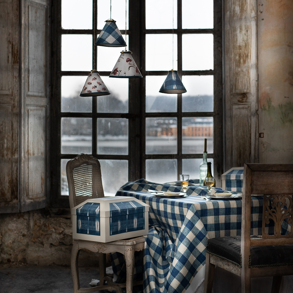 Ruth Ribeaucourt x Antoinette Poisson 'Carreaux Indigo' Fabric - The Garnered Antoinette Poisson Ruth Ribeaucourt Fabrics 3
