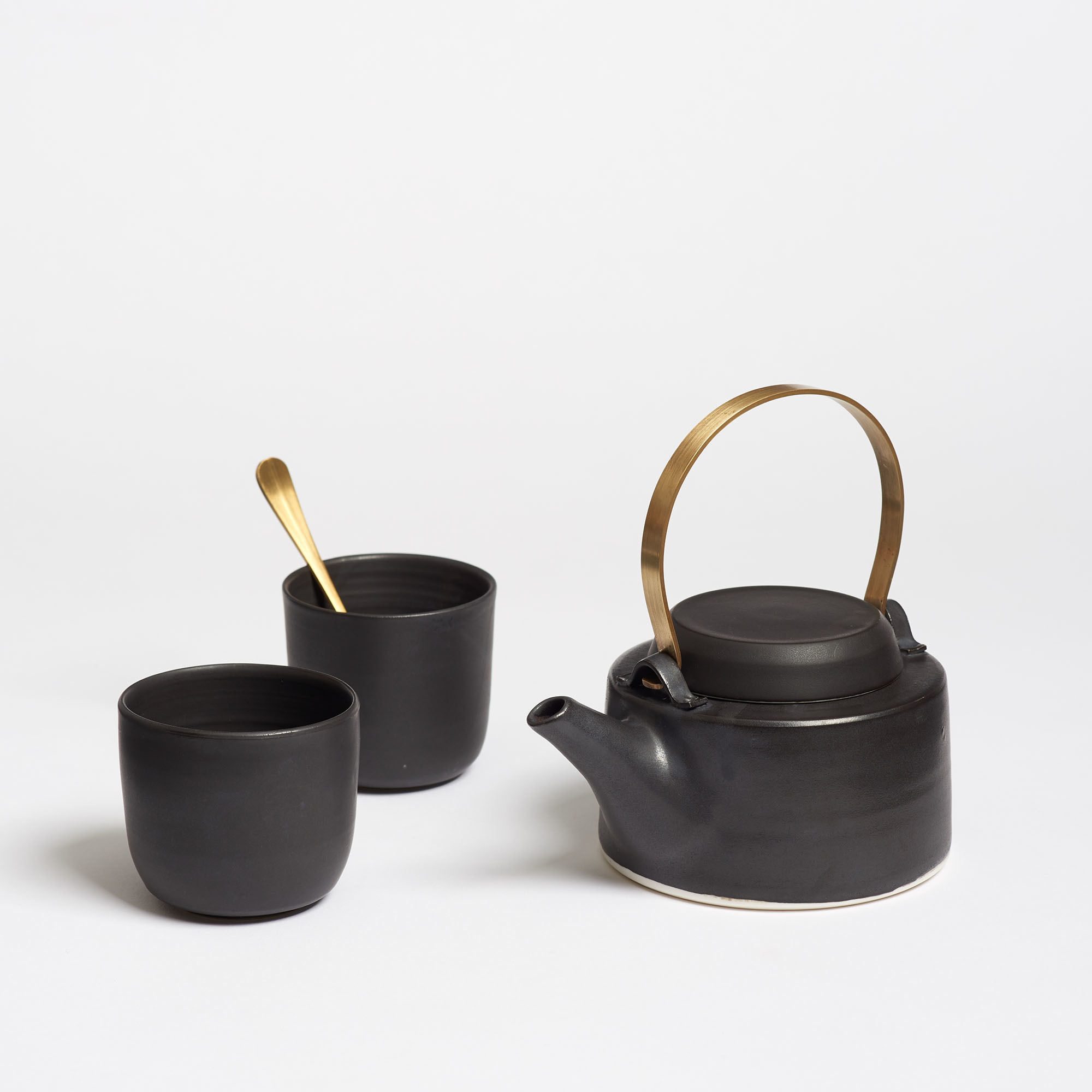 Matte Black Handmade Stoneware Teapot Two-Cup Set - Arielle De Gasquet Small Teapot Set Black The Garnered