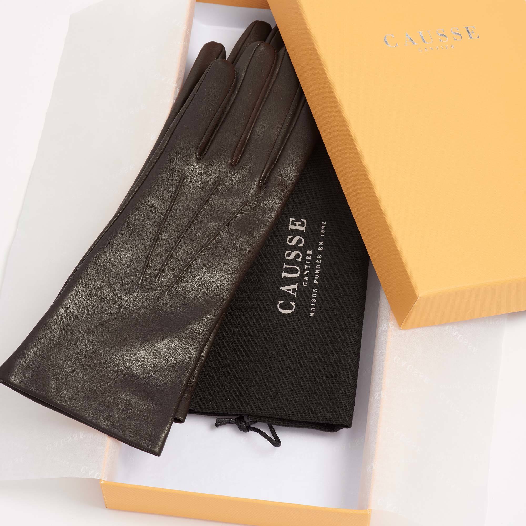 Jackie Black Silk-Lined Leather Gloves - Causse Black Jackie Gloves The Garnered 40