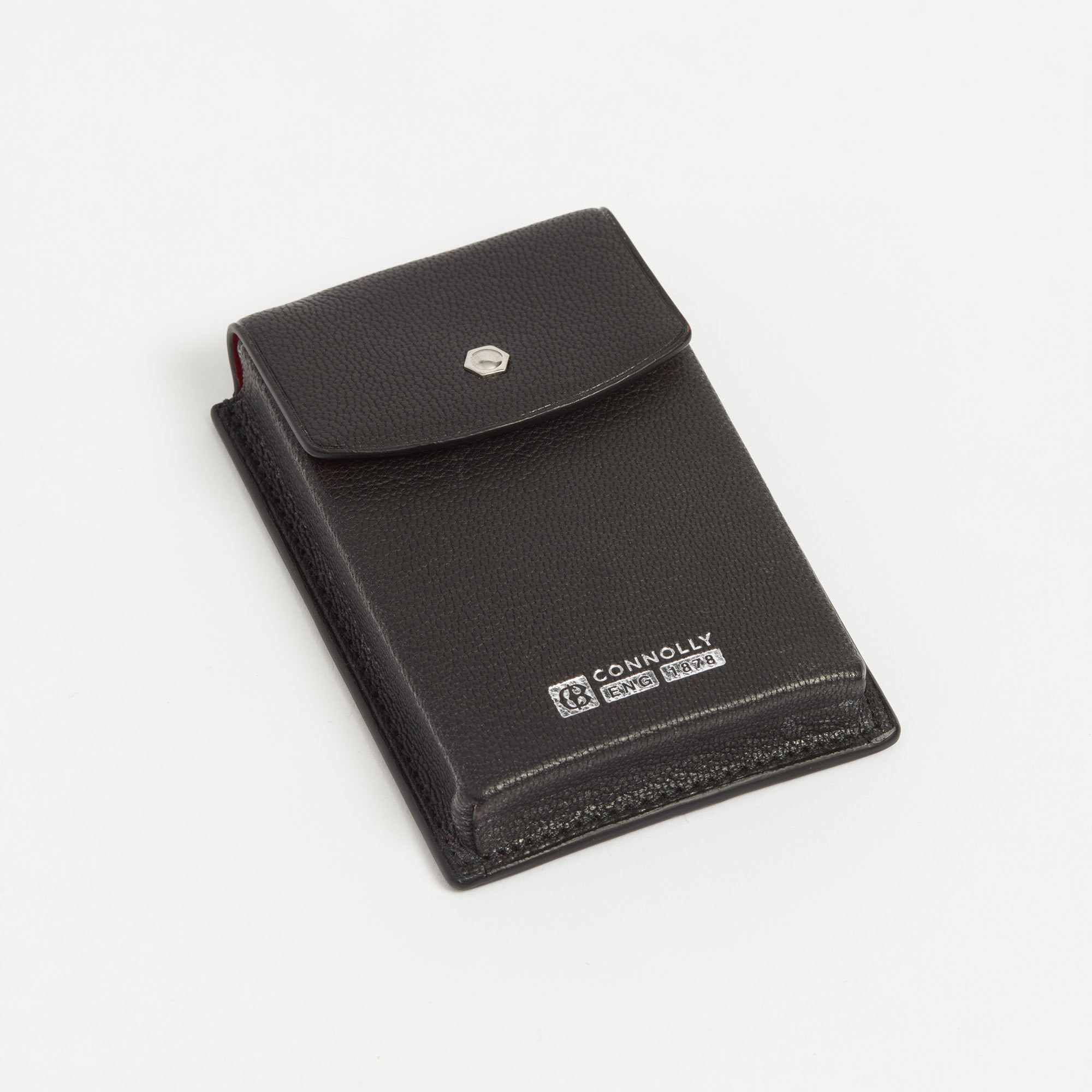 Black Leather Business Card Holder with Hex Rivet Detail - Connolly Black Leather Business Card Holder The Garnered