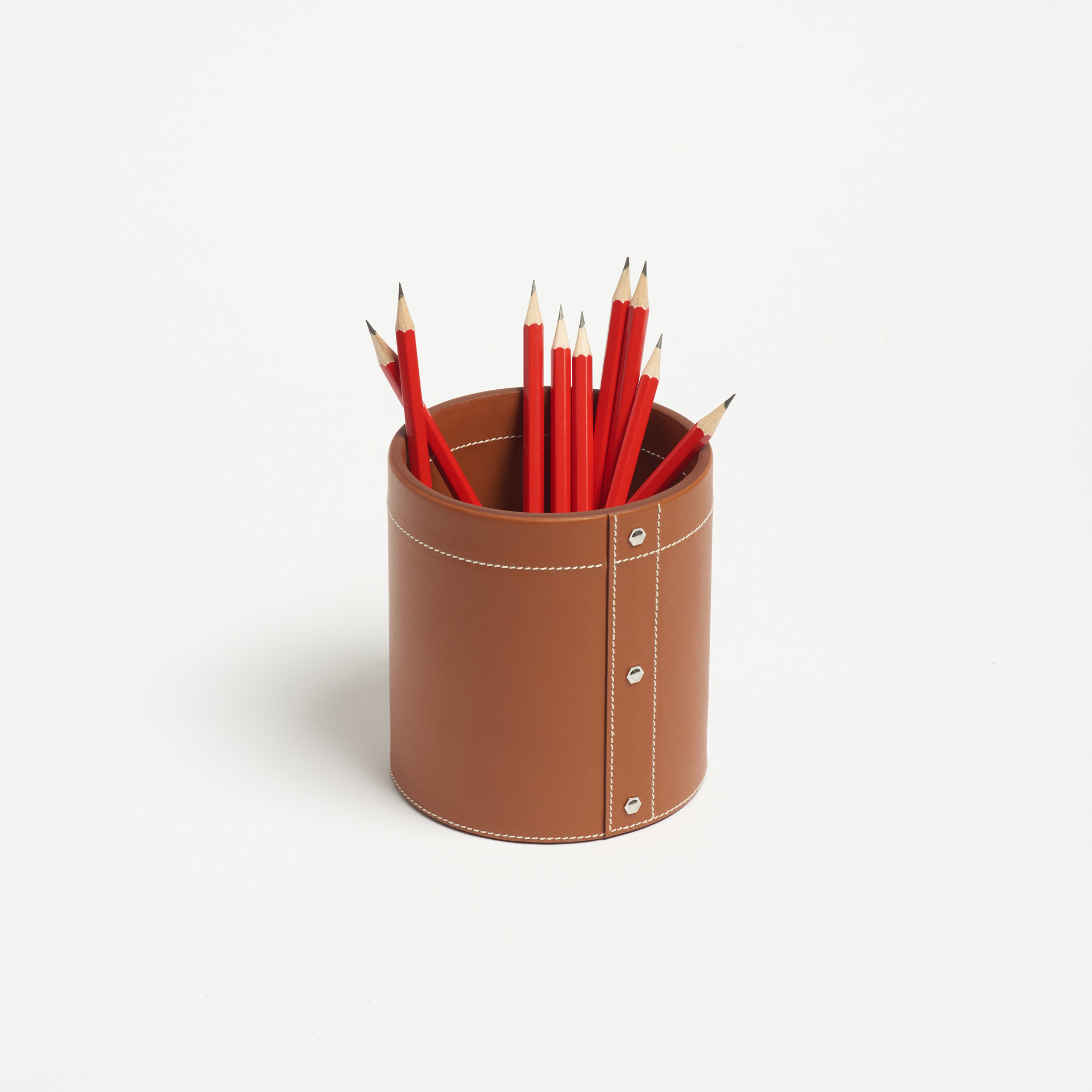 Large Tan Leather Pen Pot - Connolly Leather The Garnered 30