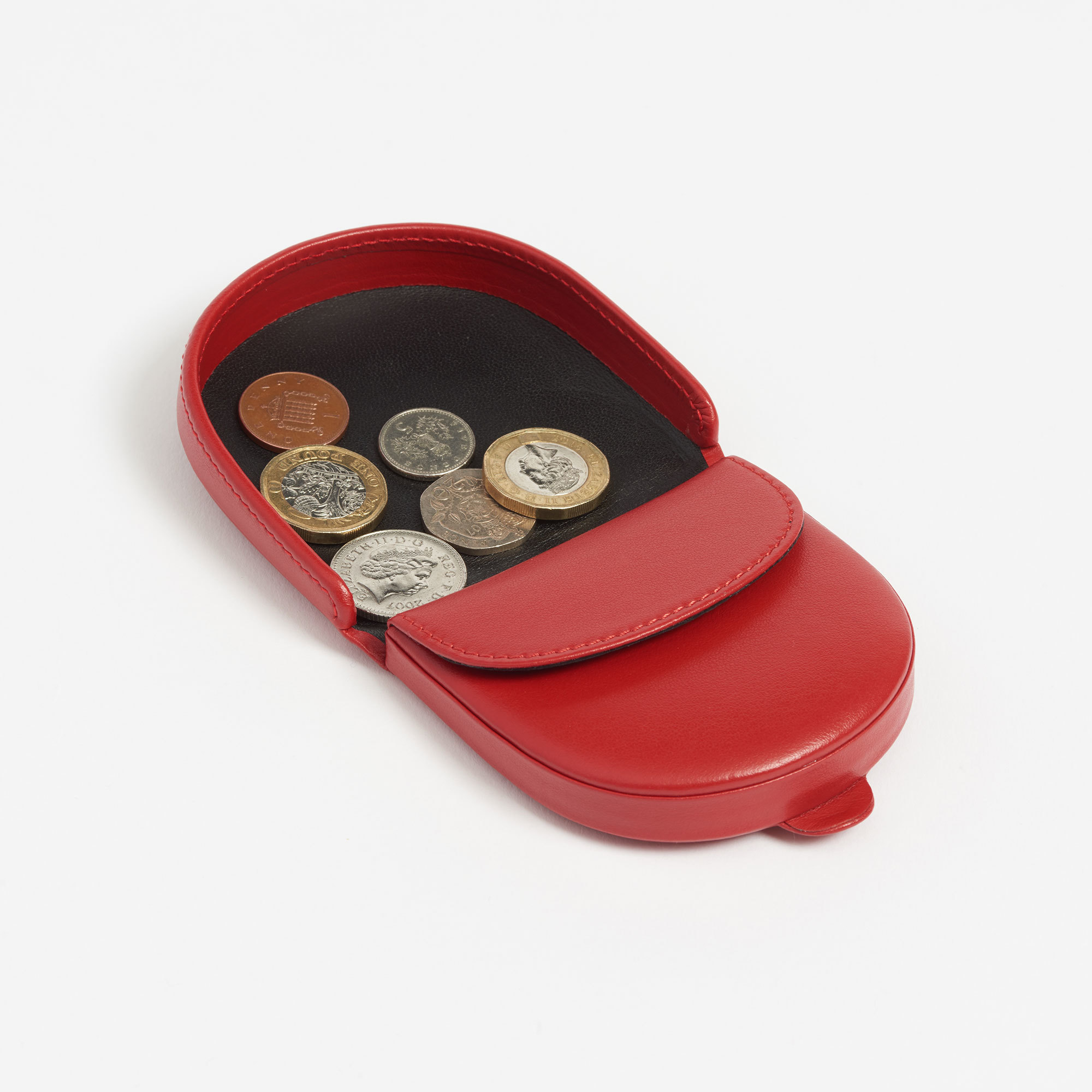 Red Leather Number One Coin Purse - Connolly Red Leather Coin Pouch The Garnered Open
