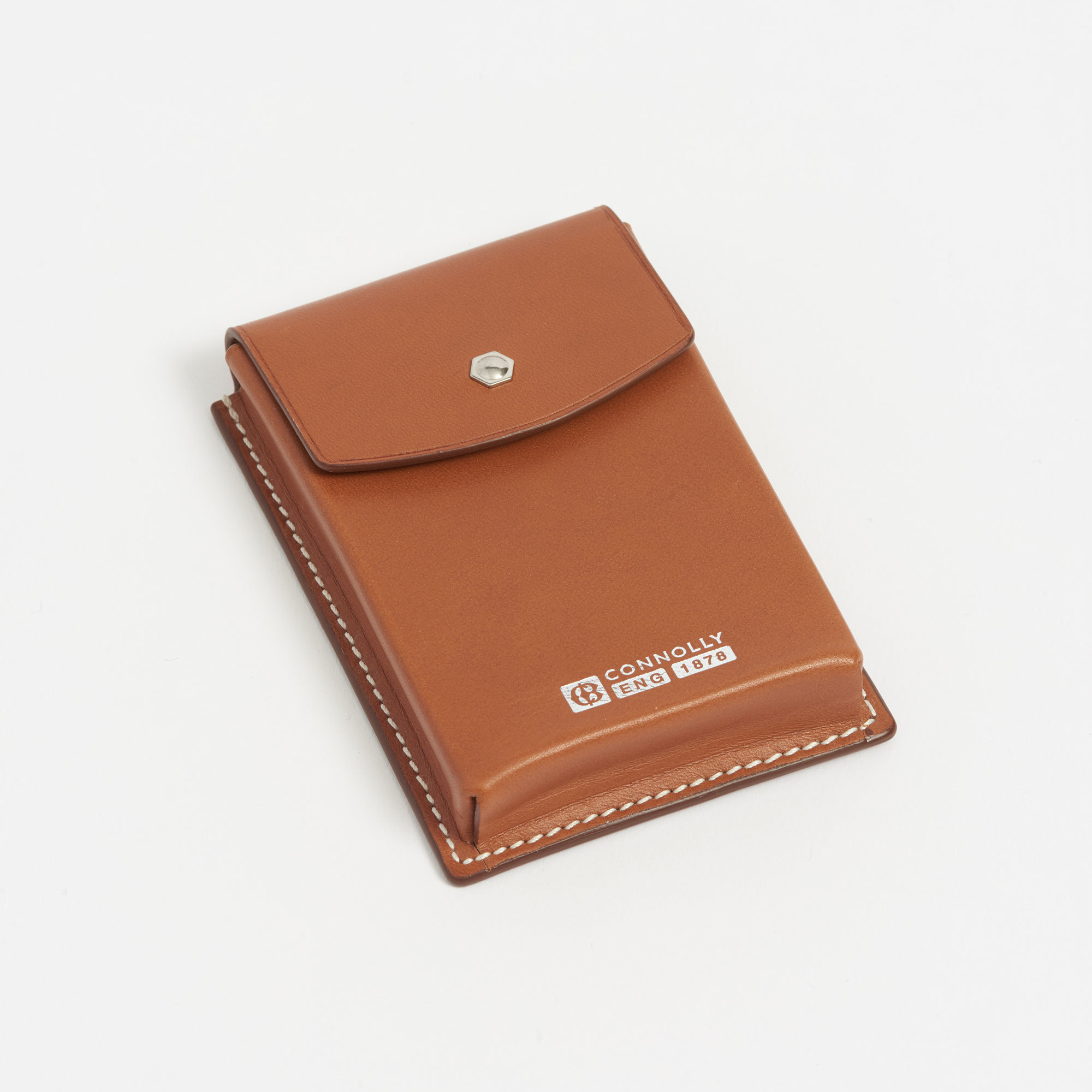 Tan Leather Business Card Holder with Hex Rivet Detail - Connolly Tan Leather Business Card Holder The Garnered