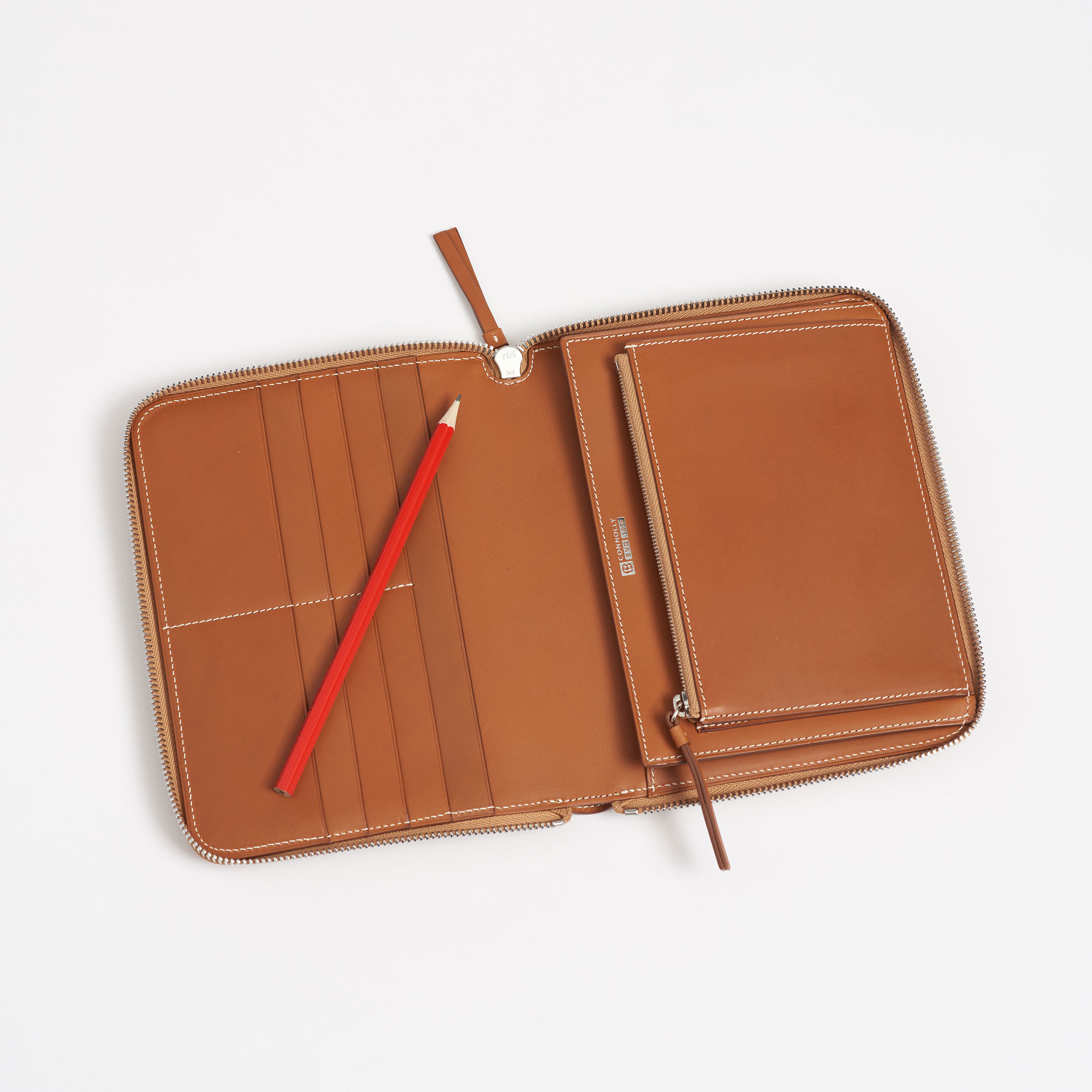 Tan Leather Zip Around Travel Wallet - Connolly Tan Leather Zip Wallet Coin Purse The Garnered Pencil
