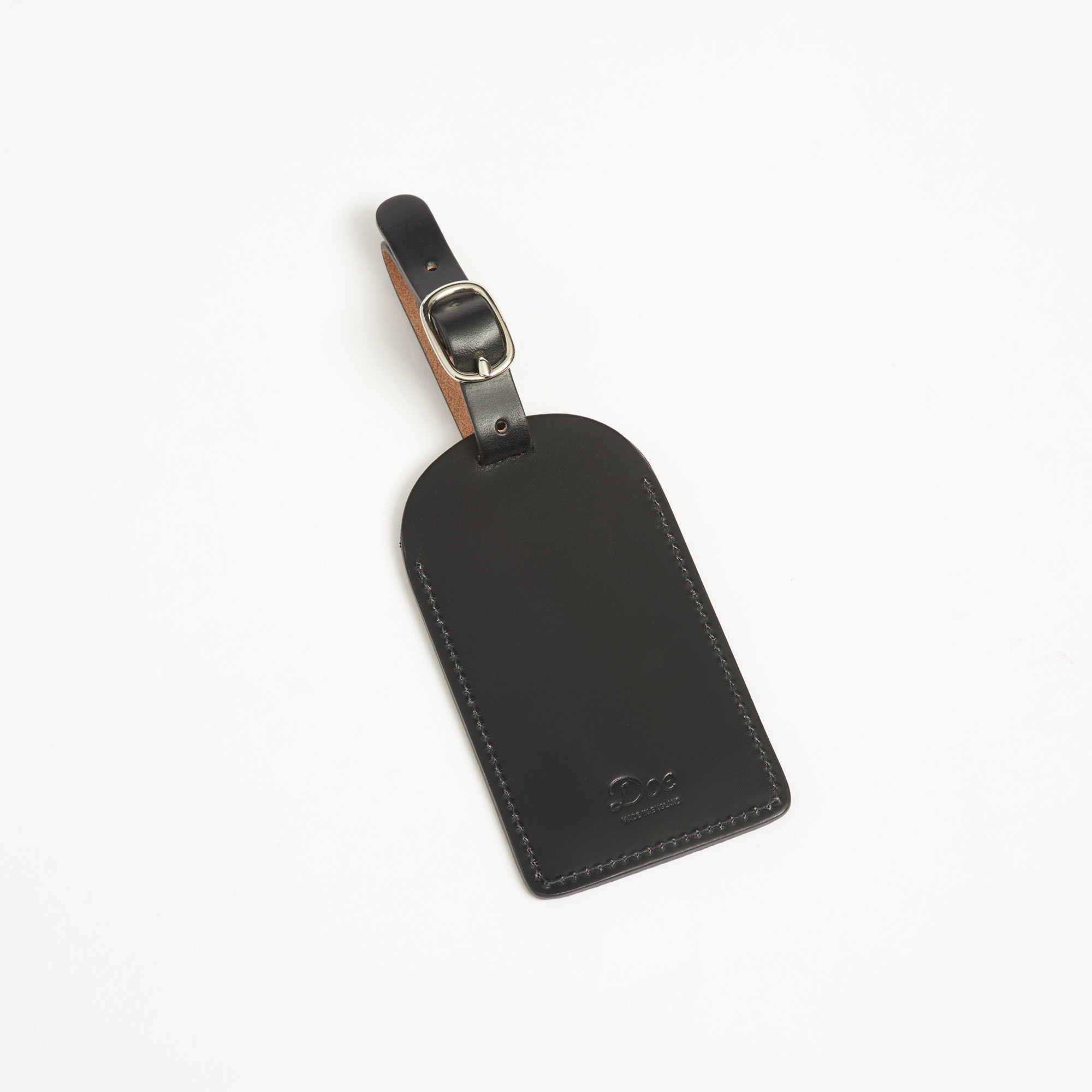Black Leather Luggage Label with Vintage Print - Doe Leather Luggage Tag Black The Garnered