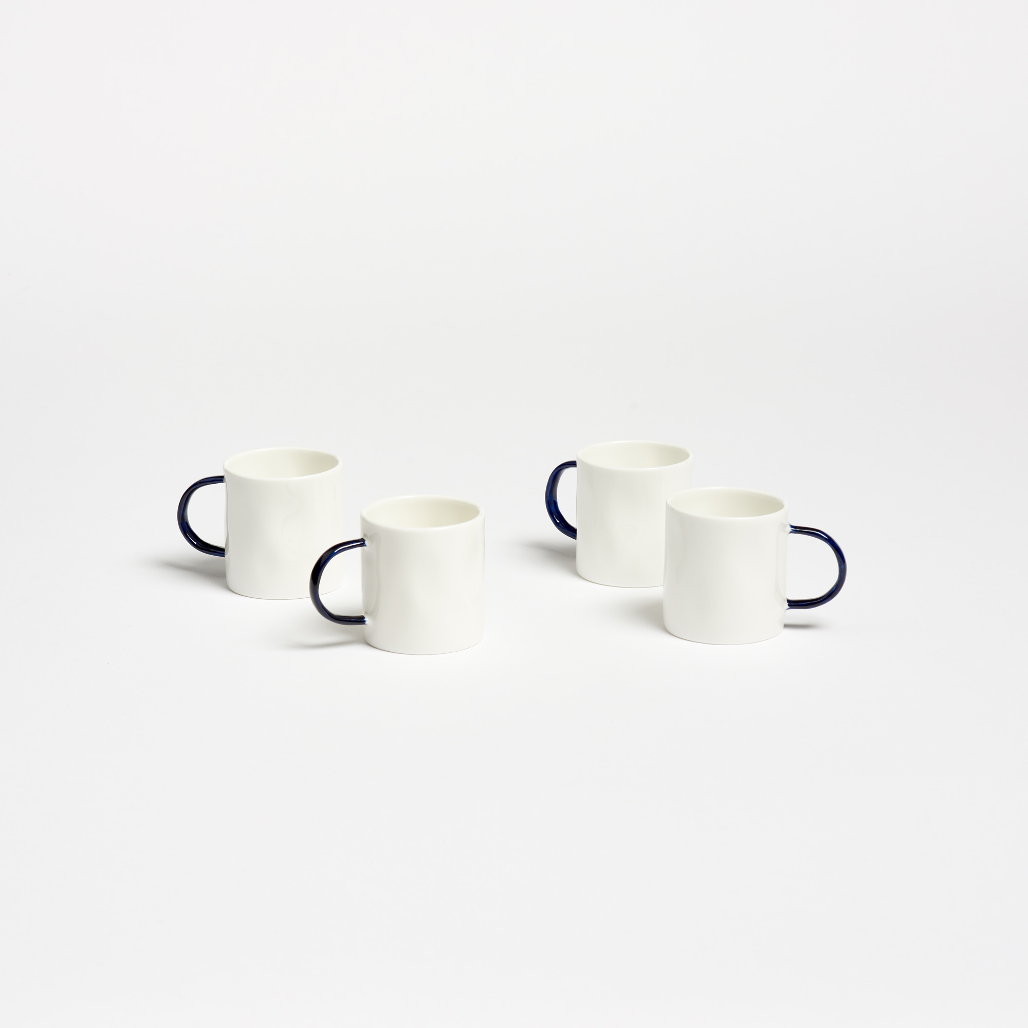 Set of 4 White Fine Bone China Small Espresso Cups with Cobalt Blue Handle - Espresso Cup Set Feldspar Ceramics The Garnered 3