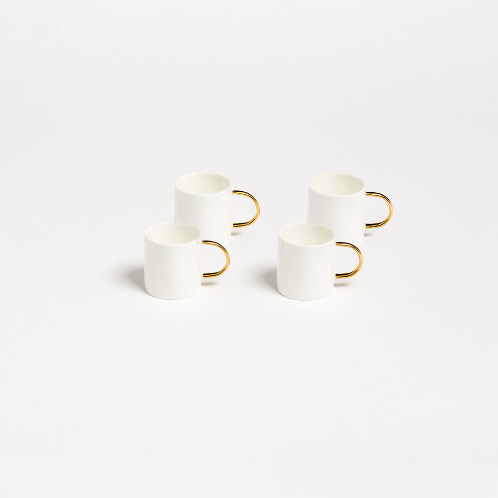 Set of 4 Fine Bone China Small Espresso Cups with Gold Handle - Gold Espresso Cup Feldspar Ceramics The Garnered 4