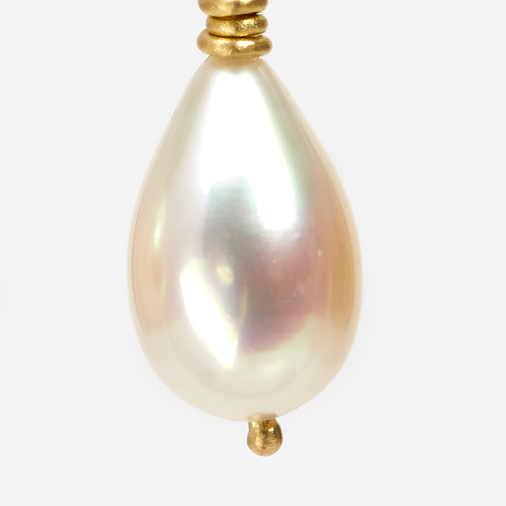 Handmade 18K Gold Studs with Keshi Pearls - The Garnered Jean Scott Moncrieff 18Ct Gold Round Earstuds With Drop Pearl Detail