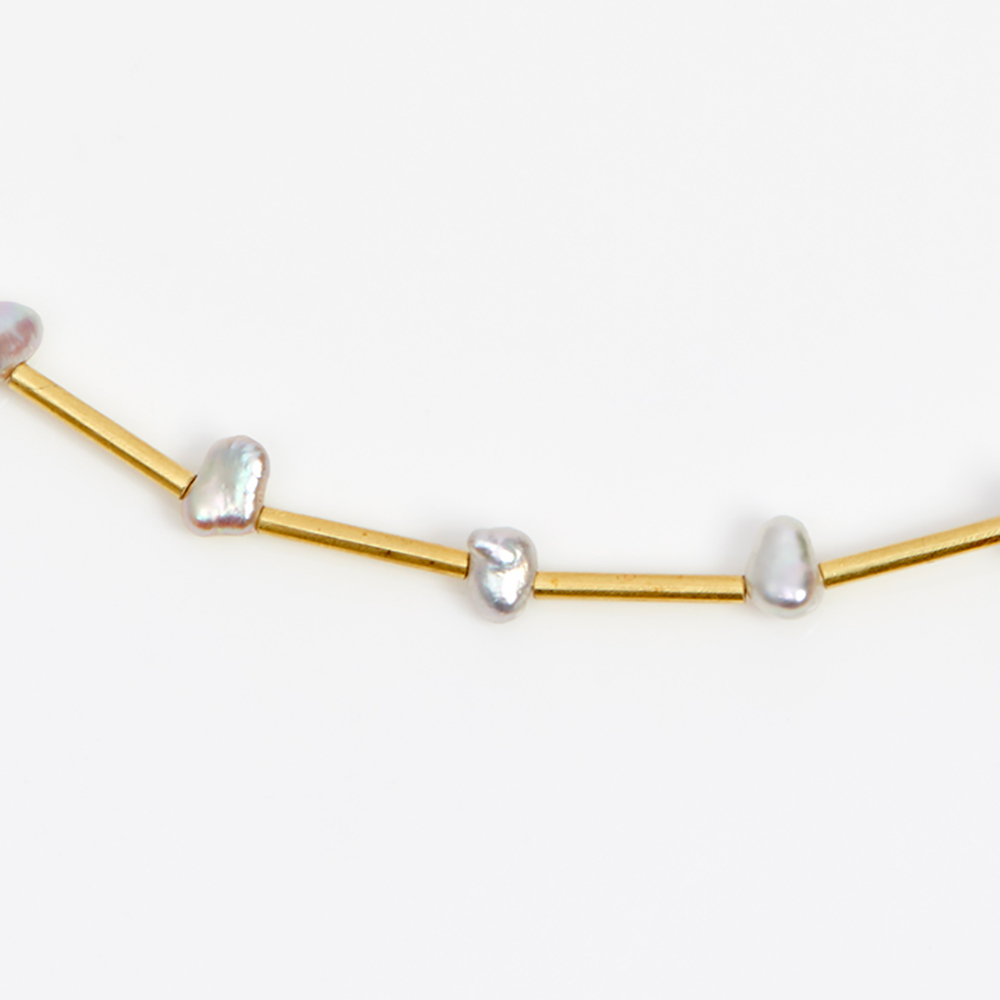 Handmade 18K Gold Tube Necklace with Keshi Pearls - The Garnered Jean Scott Moncrieff 18Ct Tube With Keshi Pearls Detaill