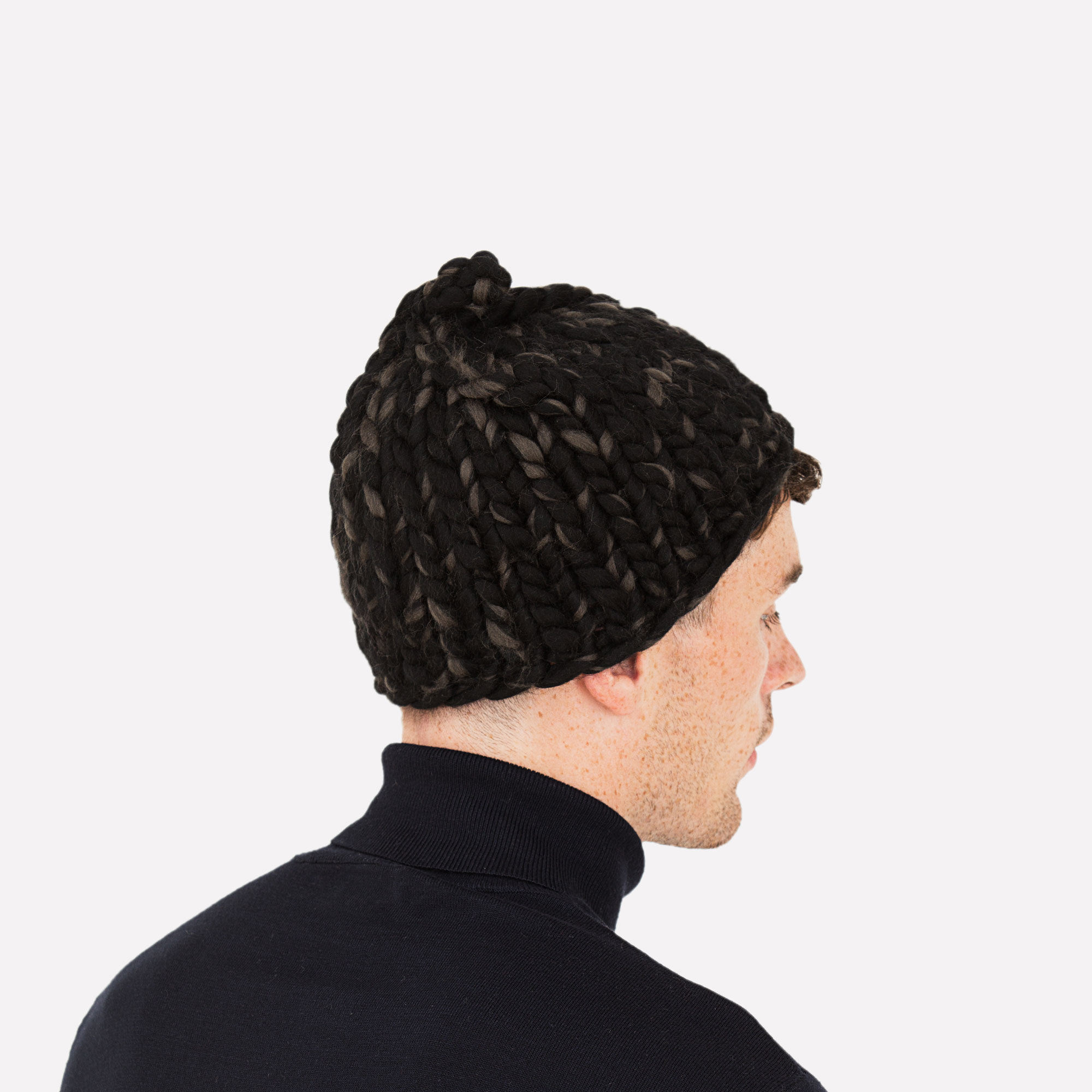 Men's Beanie Black and Carbon Hand-Crocheted Merino Wool Hat - Black Grey Beanie Men Mischa Lampert Hats The Garnered 2