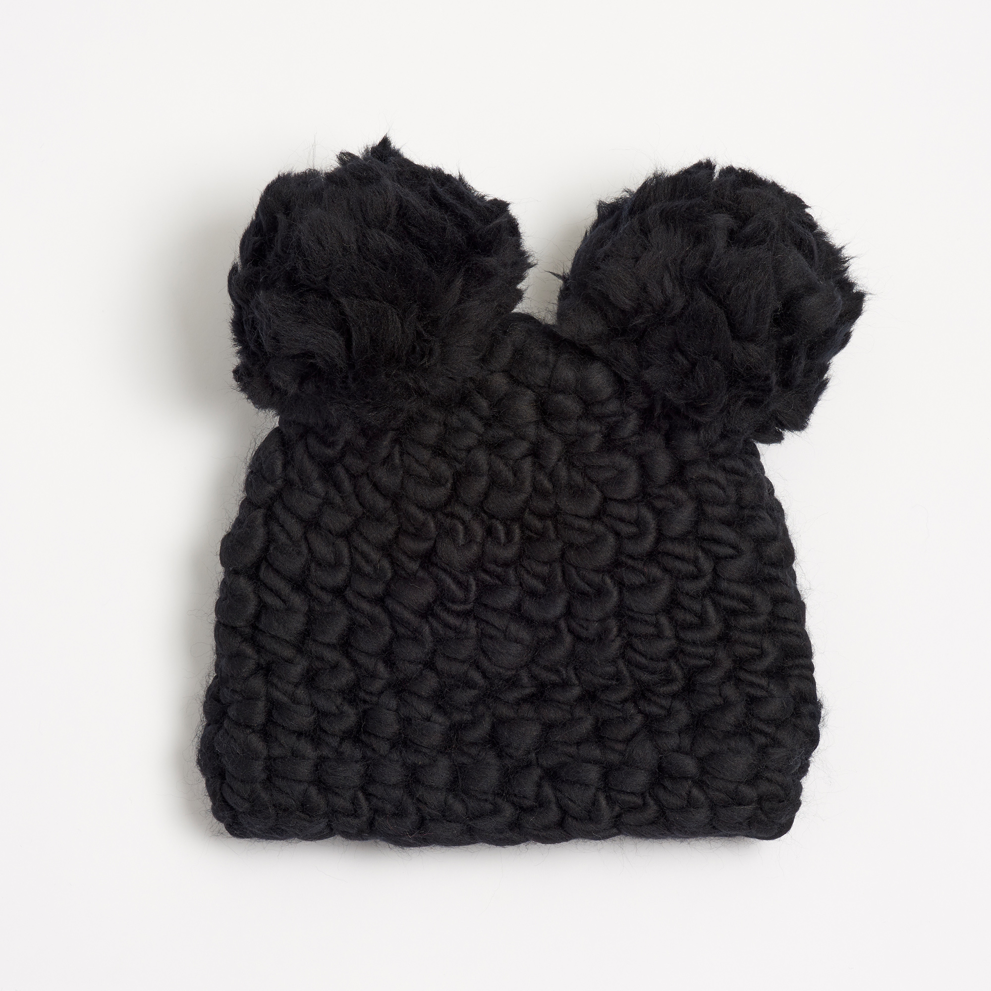 Mickey Black Hand-Crocheted Merino Wool Double Pom Hat - Black Mickey Beanie Mischa Lampert Hats The Garnered 7