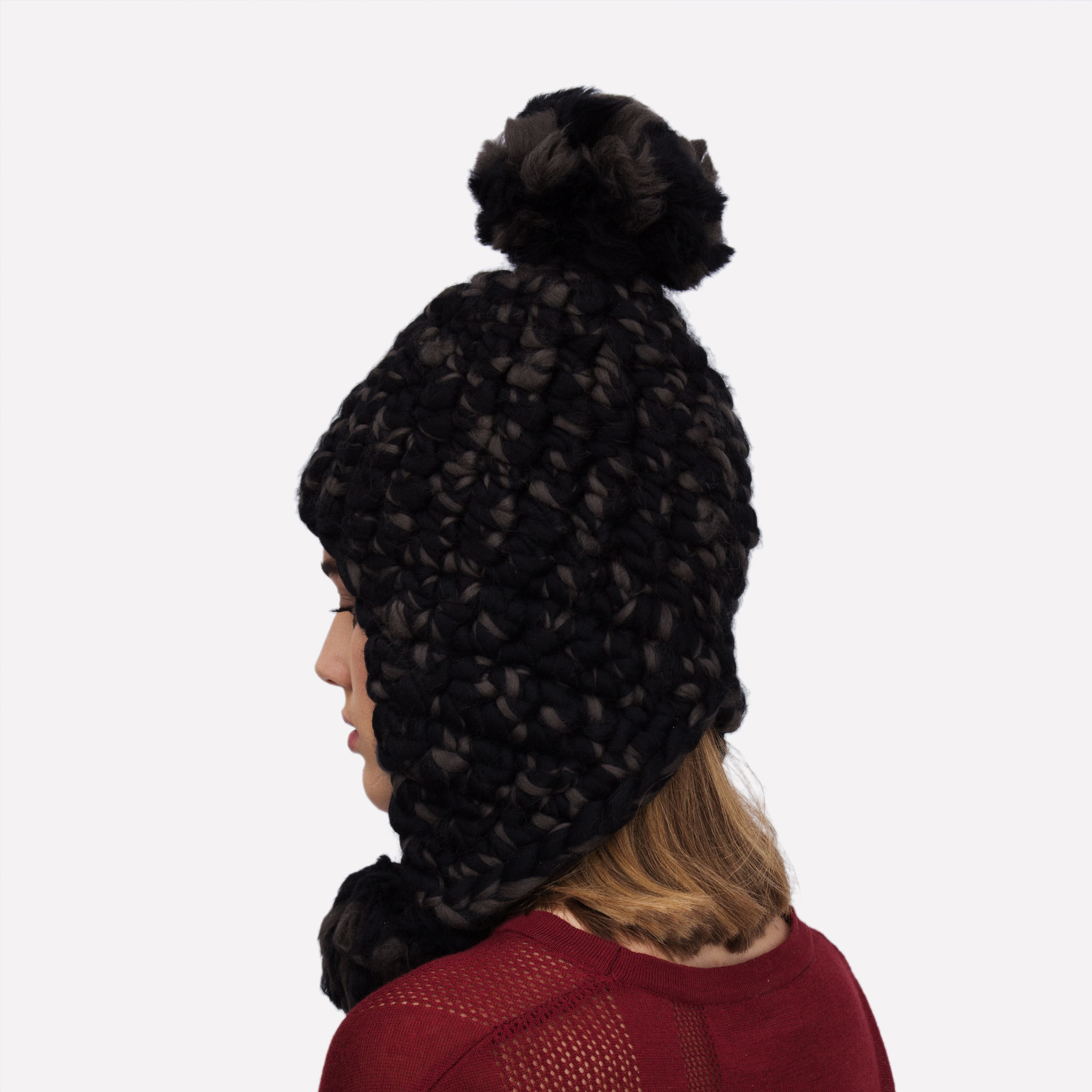 Triple Trouble Black Hand-Crocheted Merino Wool Hat - Black Triple Trouble Mischa Lampert Hats The Garnered 8
