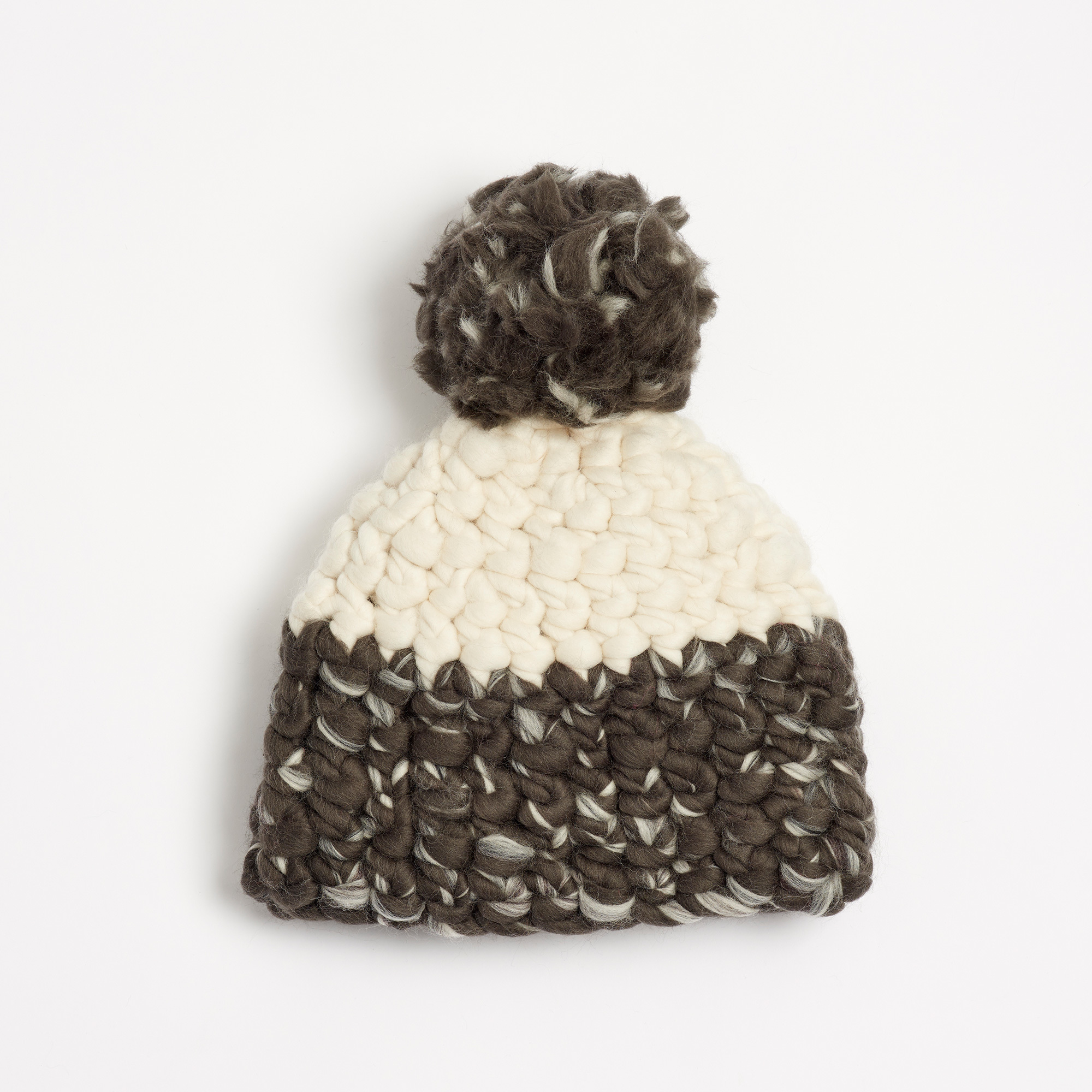 Deep Beanie Colour Block White and Carbon Hand-Crocheted Merino Wool Hat - Grey Beanie Mischa Lampert Hats The Garnered 43