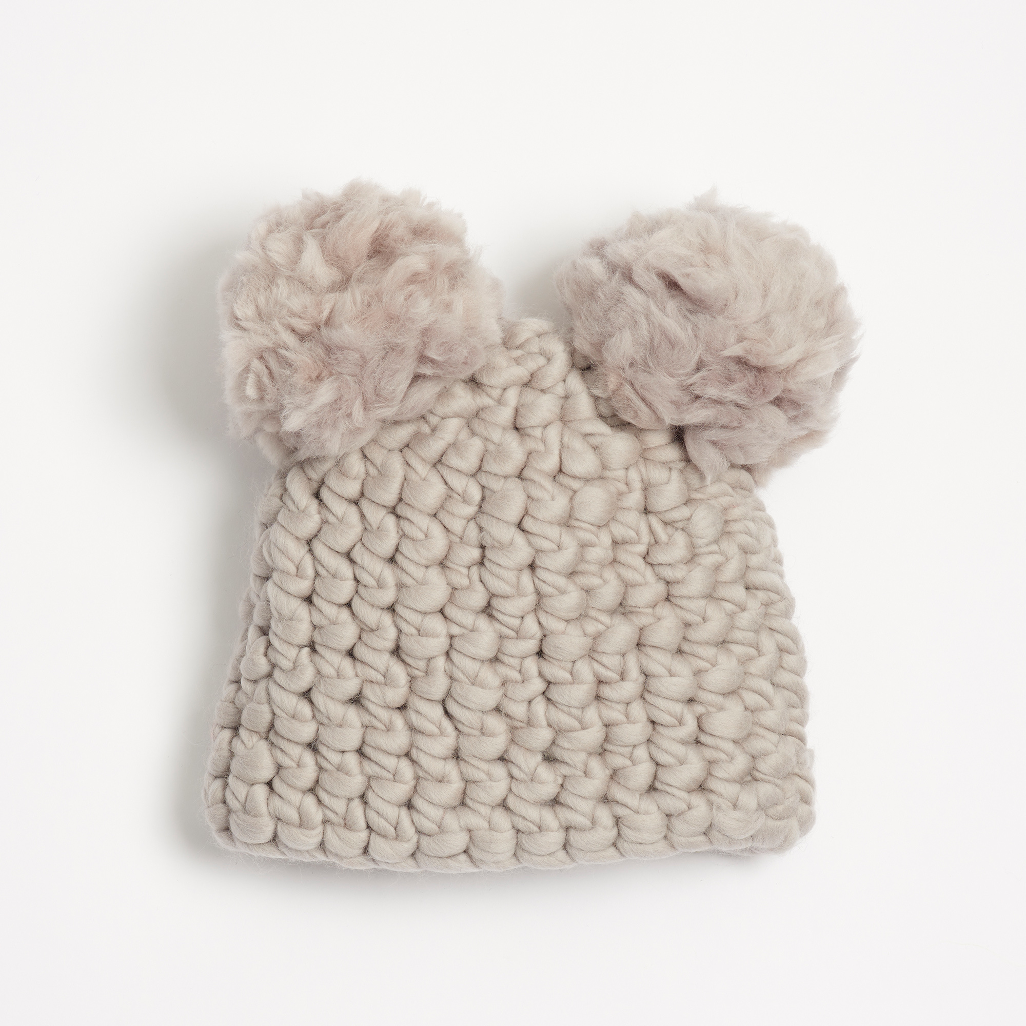 Mickey Silver Hand-Crocheted Merino Wool Double Pom Hat - Grey Mickey Beanie Mischa Lampert Hats The Garnered 5