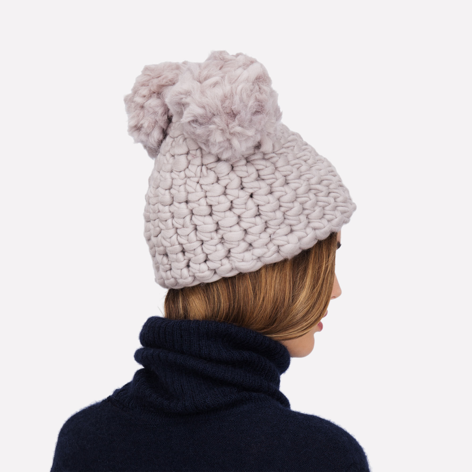 Mickey Silver Hand-Crocheted Merino Wool Double Pom Hat - Grey Silver Mickey Beanie Mischa Lampert Hats The Garnered 10
