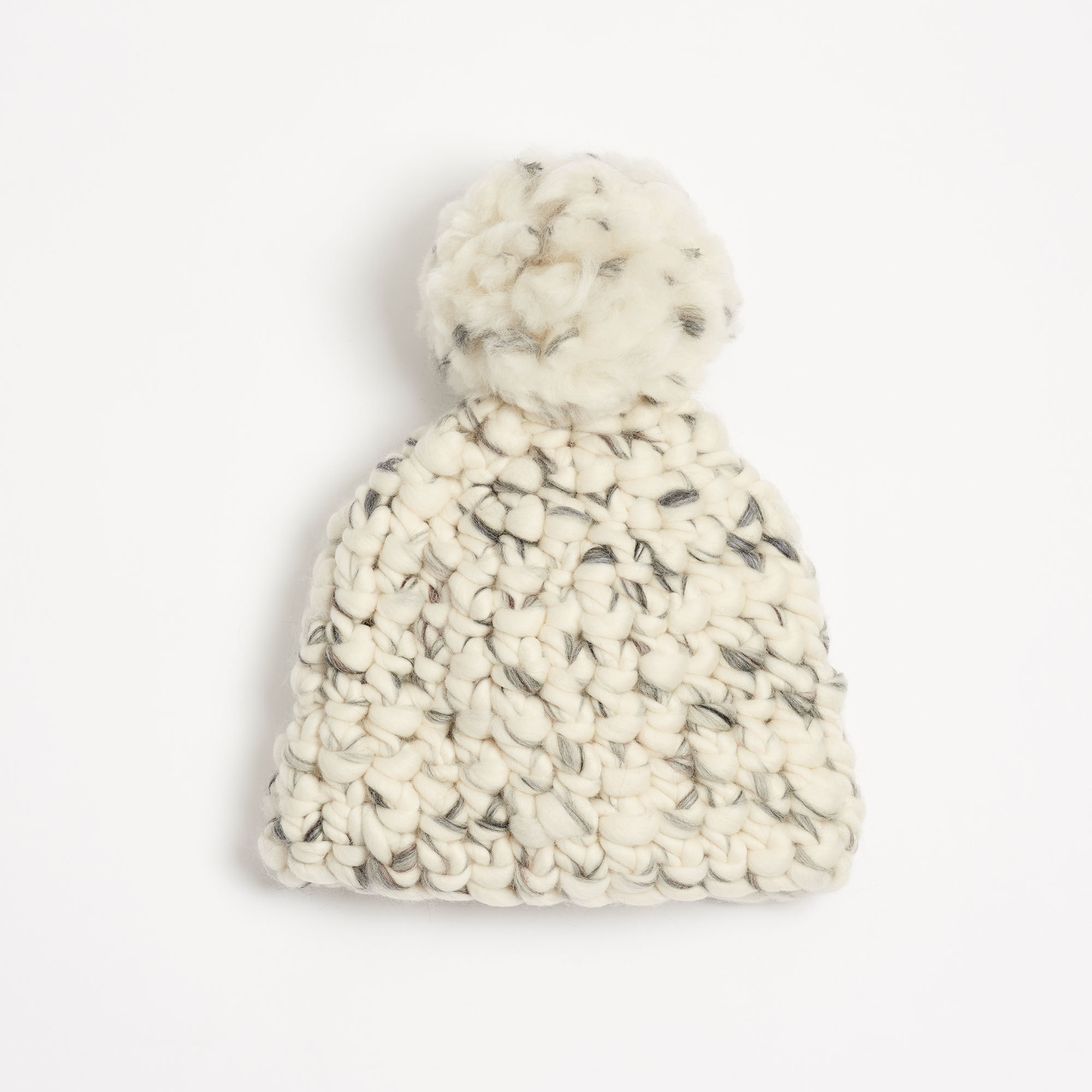 Beanie Pomster White and Grey Mix Hand-Crocheted Merino Wool Hat - White Beanie Mischa Lampert Hats The Garnered 45