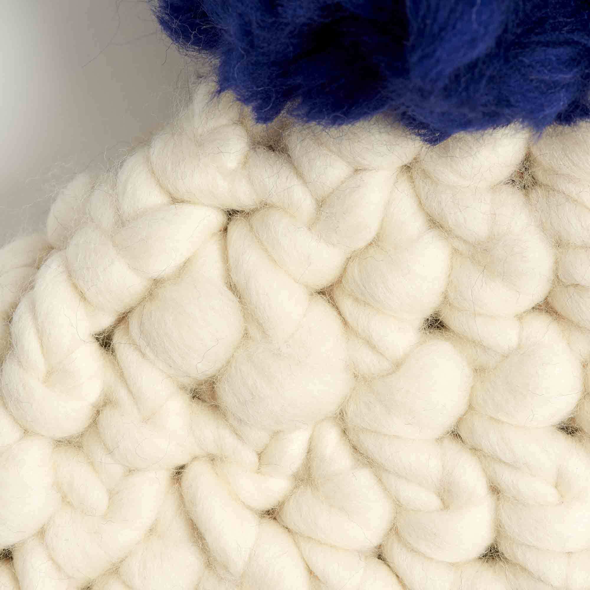 Beanie Pomster White with Gold Line and Cobalt Pom Hand-Crocheted Merino Wool Hat - White Gold Cobalt Beanie Mischa Lampert Hats The Garnered 18