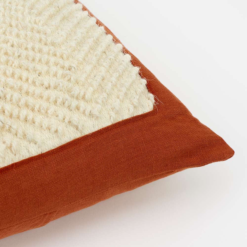 Hand-Woven Hilda Cushion – Terracotta - The Garnered Nancy Nicholson Studio Hilda Tapestry Bolster 1