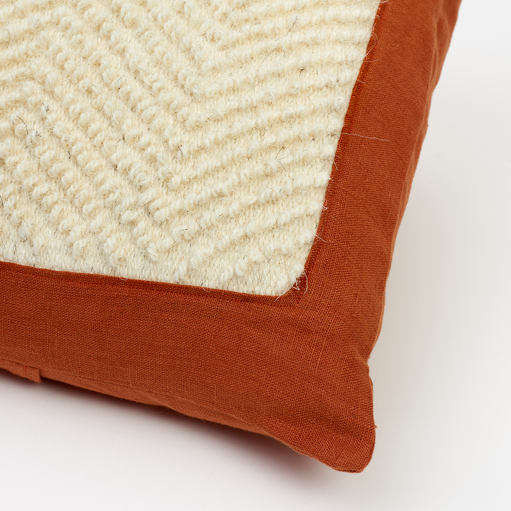 Hand-Woven Hilda Cushion – Terracotta - The Garnered Nancy Nicholson Studio Hilda Tapestry Bolster 3