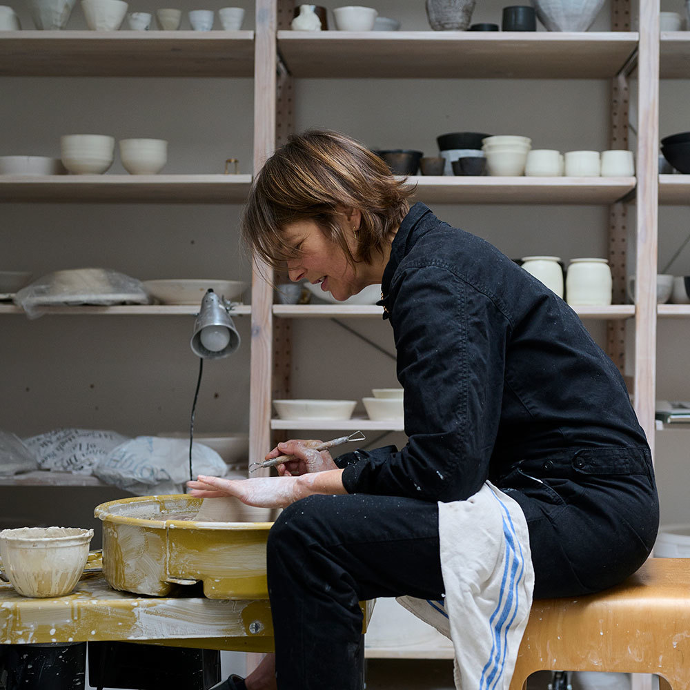 Pair of Hand-Thrown Porcelain Pouring Jugs – Bronze & Cream - Olivia Horley Studio The Garnered Sarah Weal Wheel Styled