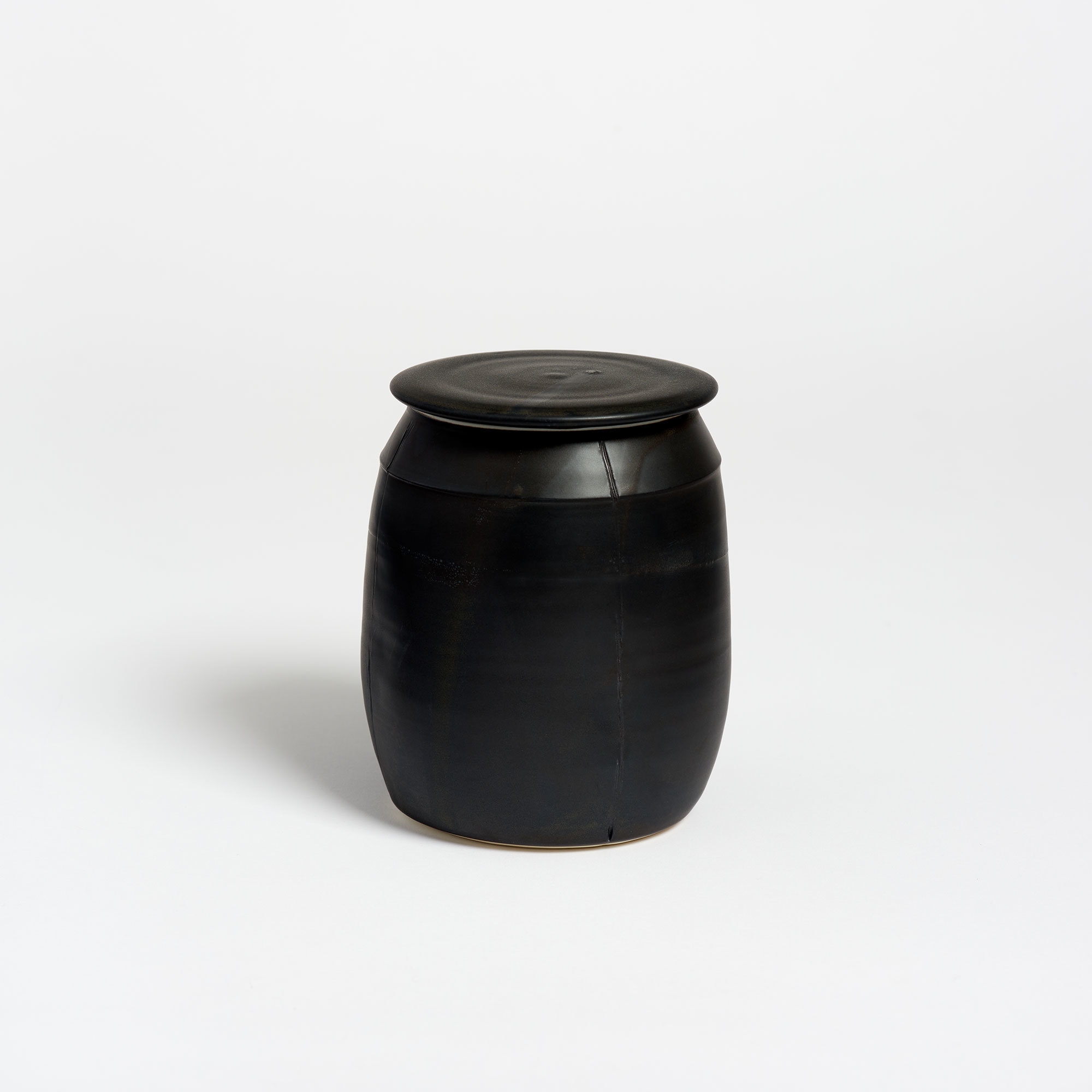Pair of Hand-Thrown Porcelain Lidded Jars – Black & Cream - The Garnered Olivia Horley Ceramics Black Canister