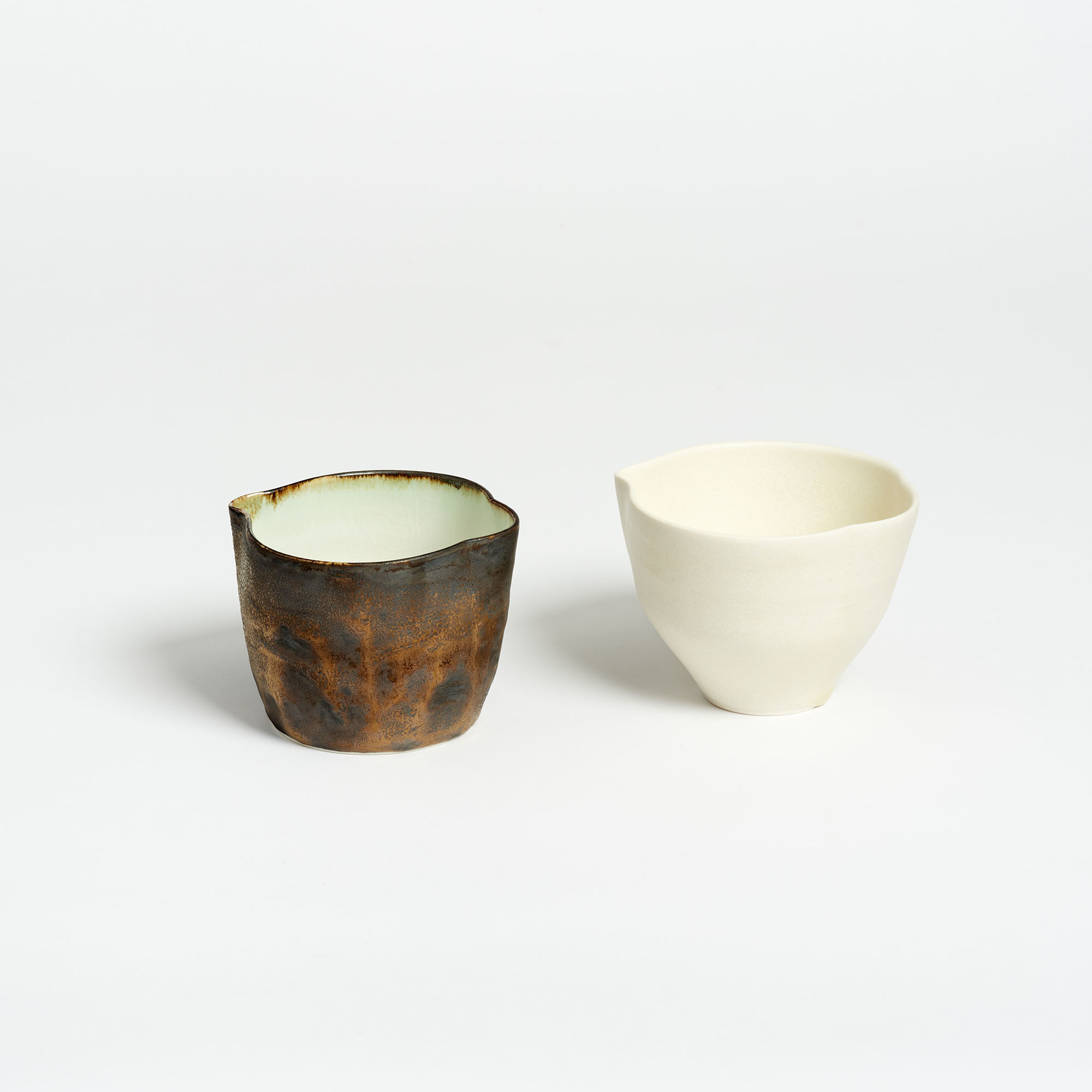 Pair of Hand-Thrown Porcelain Pouring Jugs – Bronze & Cream - The Garnered Olivia Horley Ceramics Bronze Cream Jugs