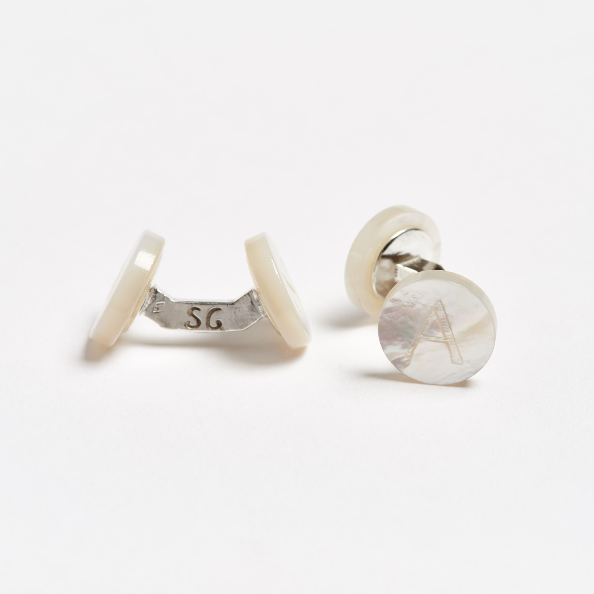 Mother-of-Pearl Initial Alphabet Cufflinks - A Day Alphabet Samuel Gassmann Cufflinks The Garnered 60