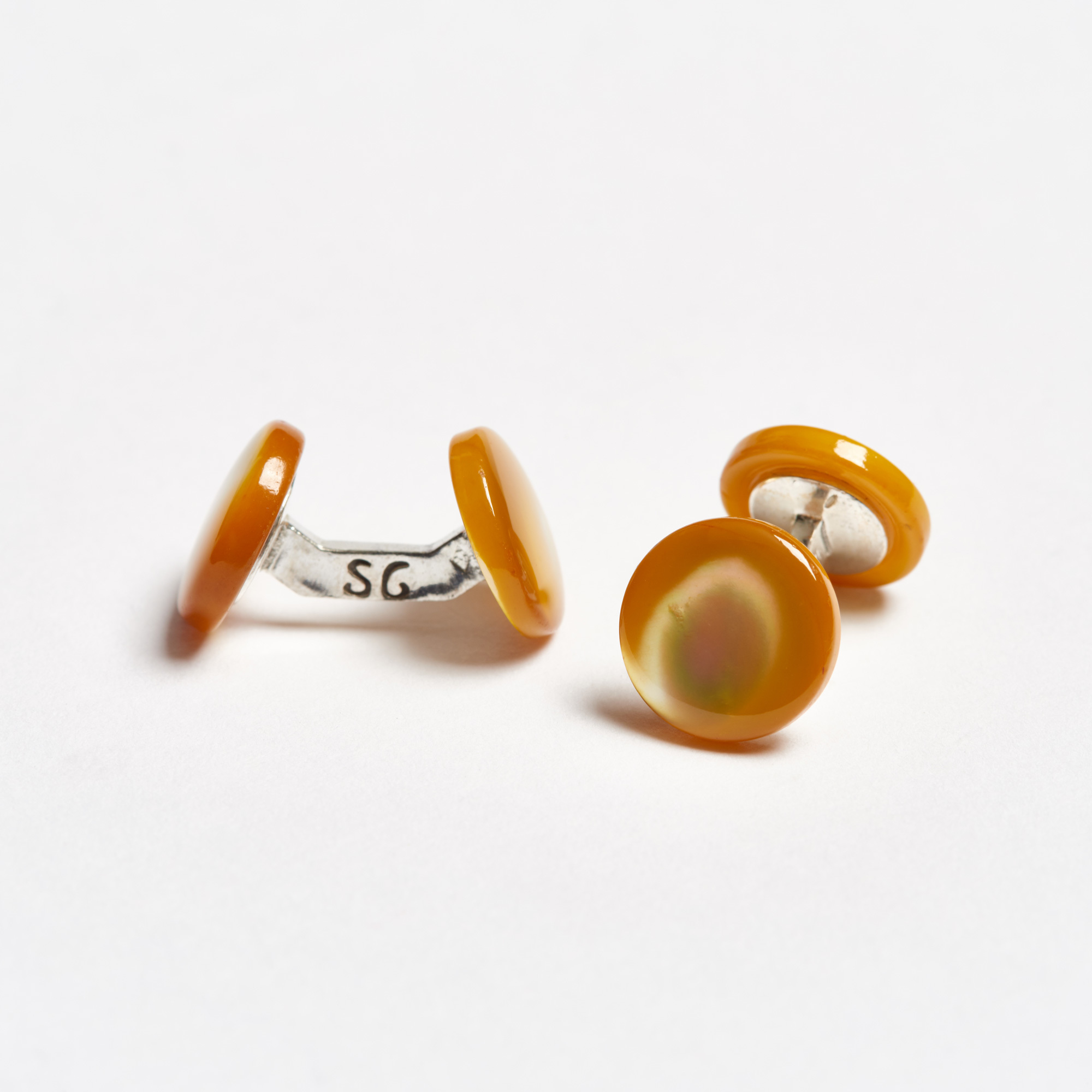 Handmade Amber Tinted Mother-of-Pearl Cufflinks - Amber Colour Samuel Gassmann Cufflinks The Garnered 107
