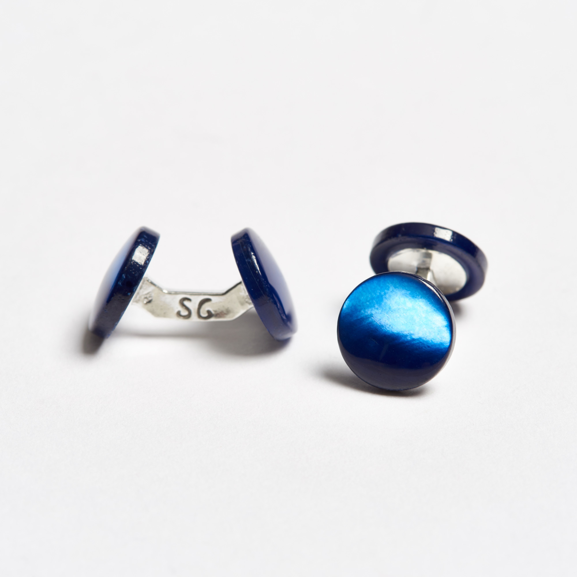 Handmade Blue Tinted Mother-of-Pearl Cufflinks - Blue Colour Samuel Gassmann Cufflinks The Garnered 109