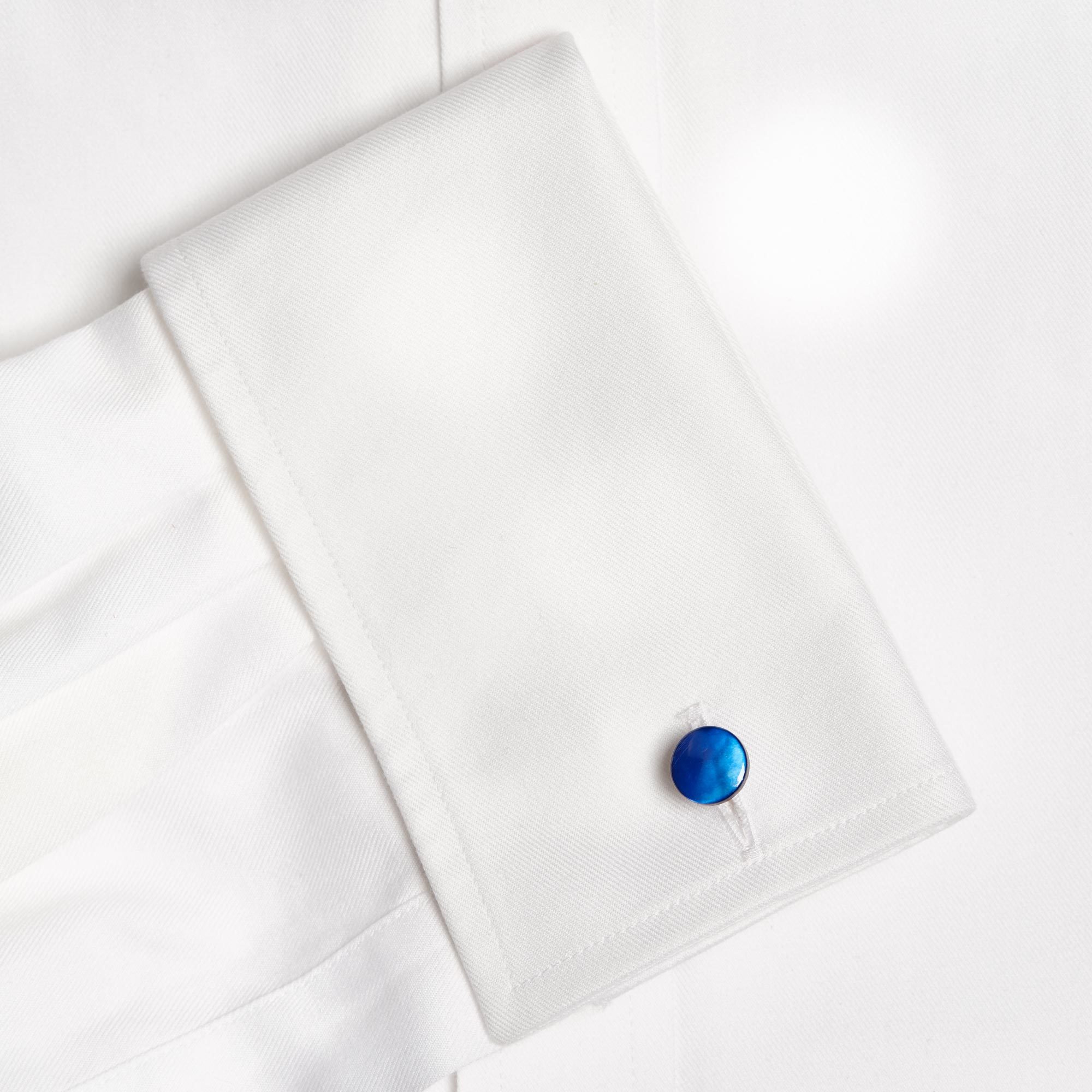 Handmade Blue Tinted Mother-of-Pearl Cufflinks - Blue Colour Samuel Gassmann Cufflinks The Garnered 110