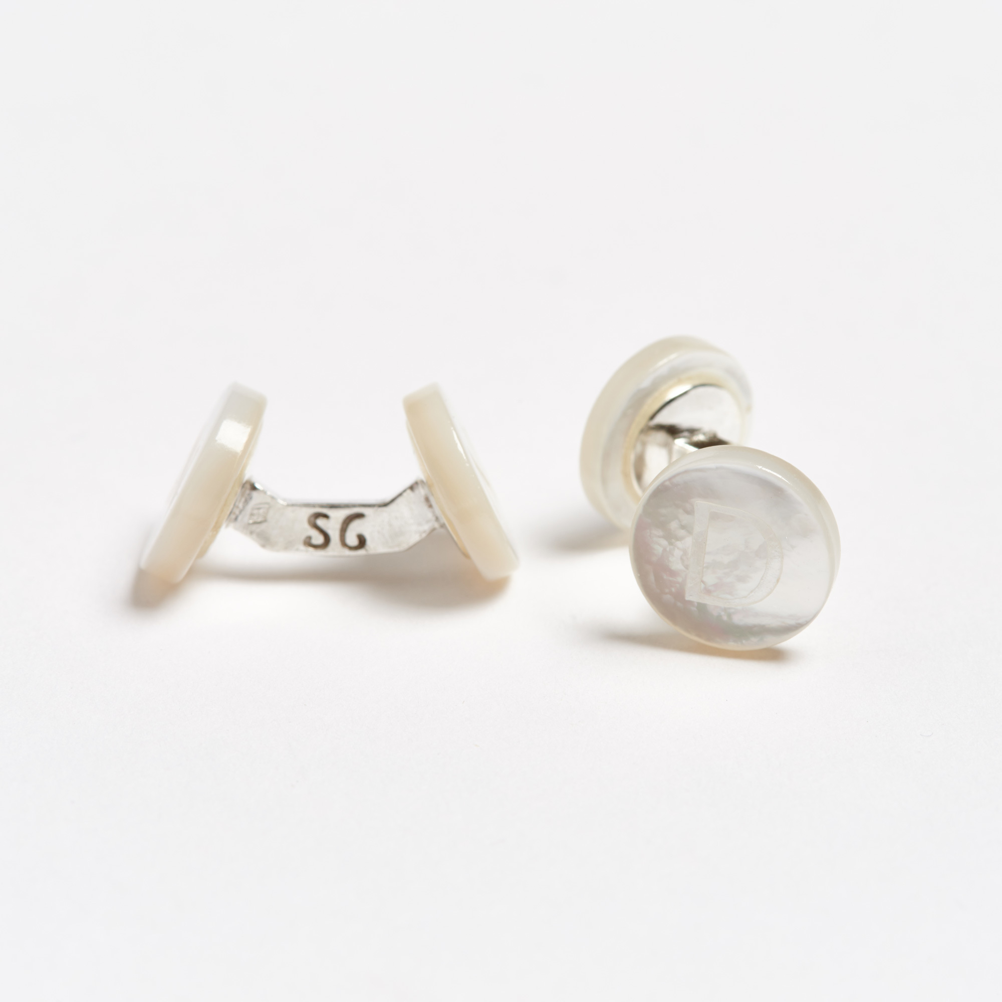 Mother-of-Pearl Initial Alphabet Cufflinks - D Day Alphabet Samuel Gassmann Cufflinks The Garnered 63
