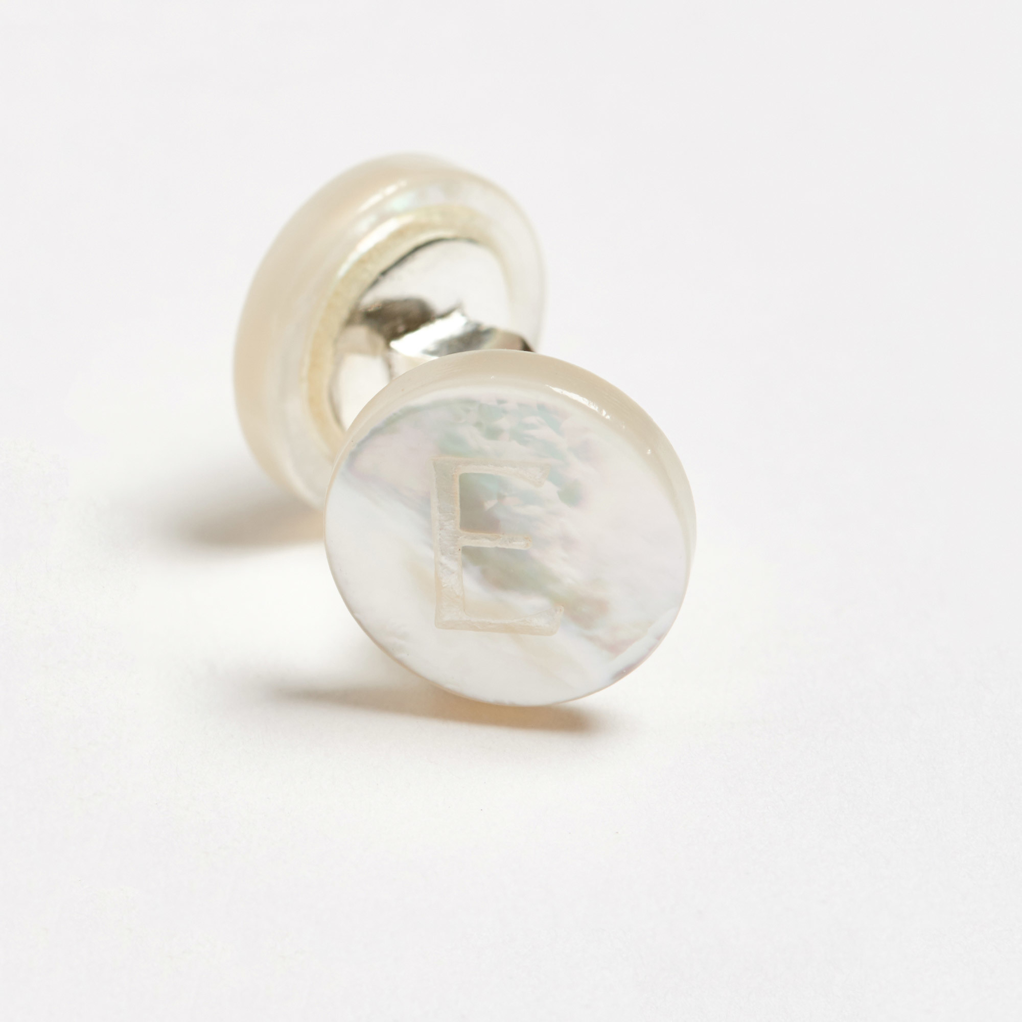 Mother-of-Pearl Initial Alphabet Cufflinks - E Day Alphabet Samuel Gassmann Cufflinks The Garnered 64C