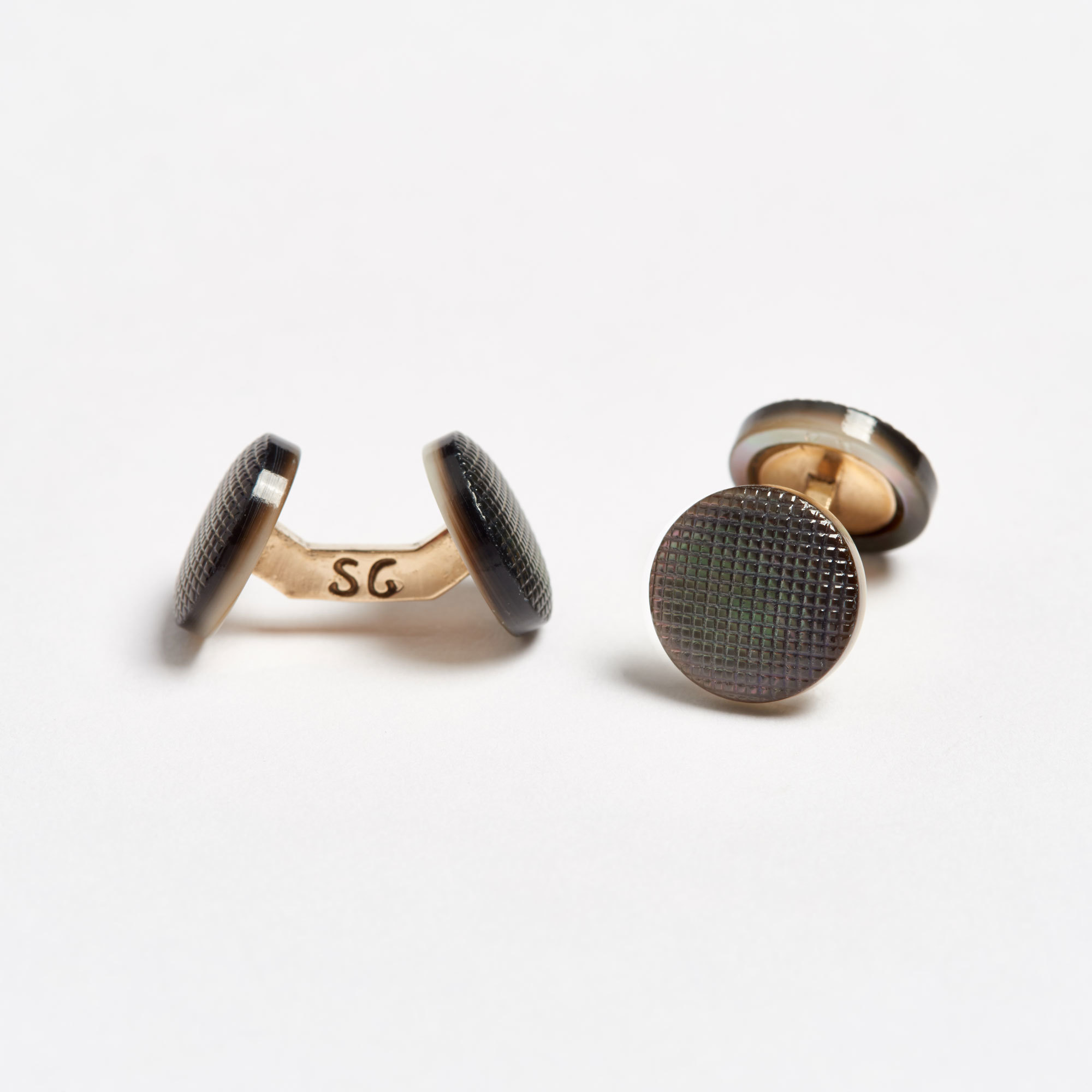 Grey Mother-of-Pearl Engraved Evening Cufflinks - Evening Fabric Samuel Gassmann Cufflinks The Garnered 101